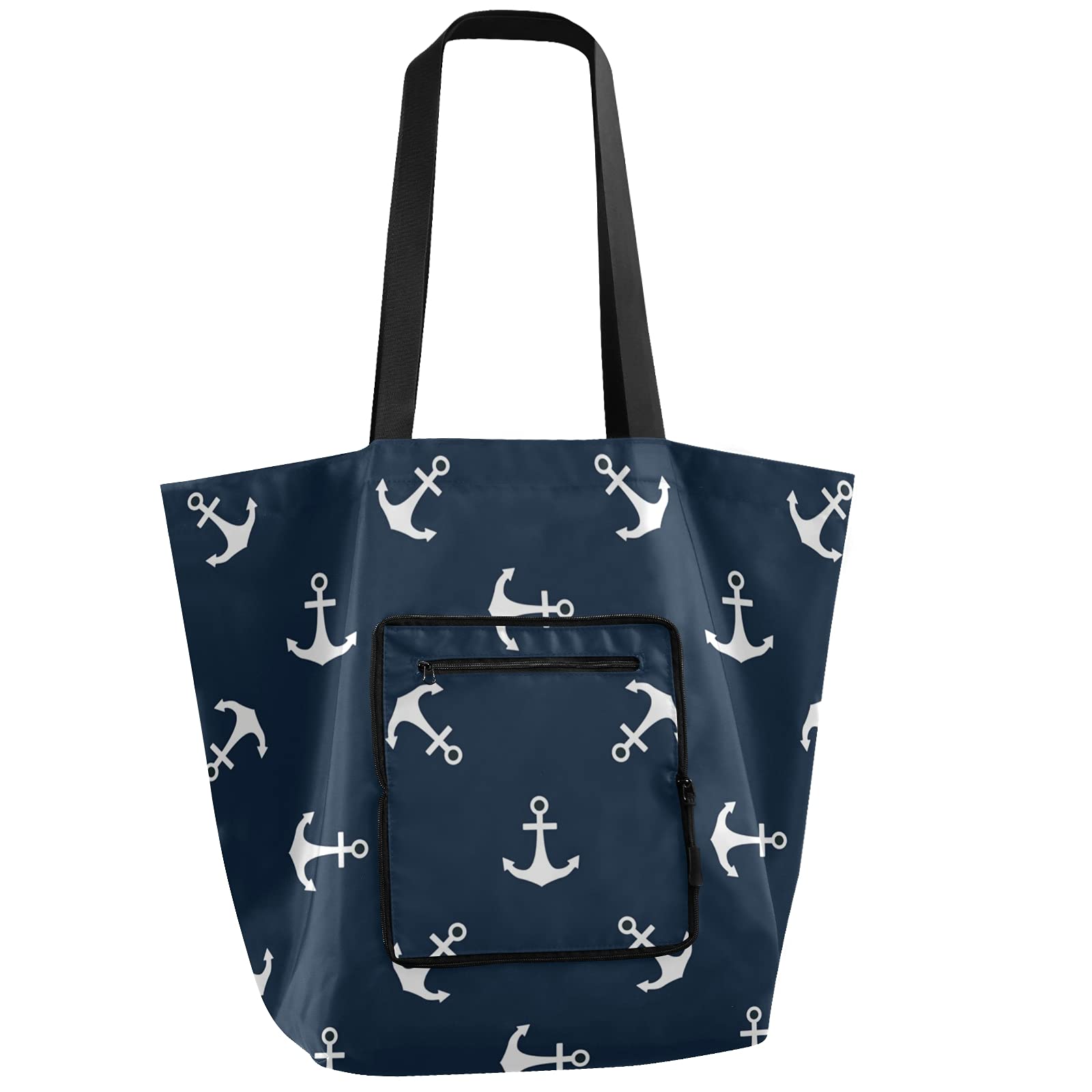 ALAZA Ocean Anchor Nautical Blue Large Reusable Tote Bag - Foldable Lightweight Grocery Shopping Bag with Handles for Women, Beach, Picnic, Travel & Outdoor Activities