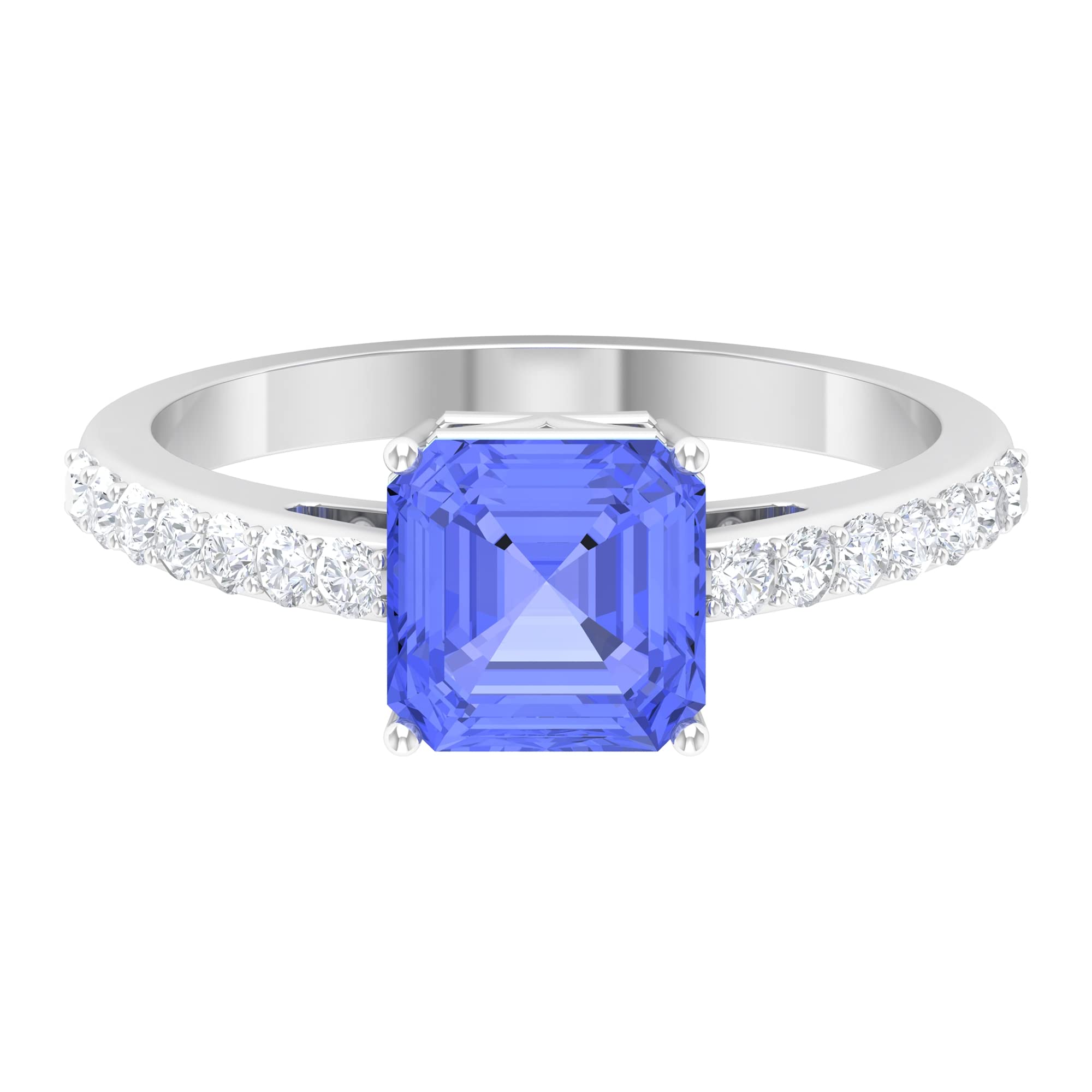 2 CT Asscher Cut Tanzanite and Moissanite Solitaire Ring - 14K Solid Gold 4 Prong Setting - December Birthstone Jewelry for Women - Perfect for Engagement, Anniversary & Special Occasions