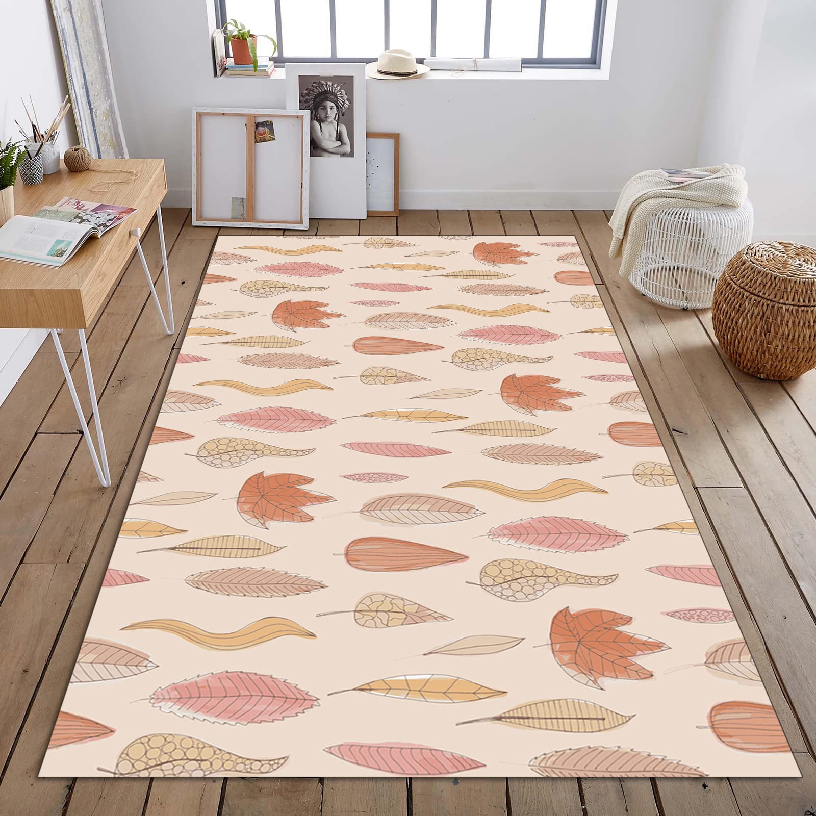 Modern Leaf Print Area Rugs - Non-Slip Foldable Minimalist Decor for Living Room & Dining Room - 6x8ft Eco-Friendly Floor Mat | Perfect for Home, Office & Dorm Decor