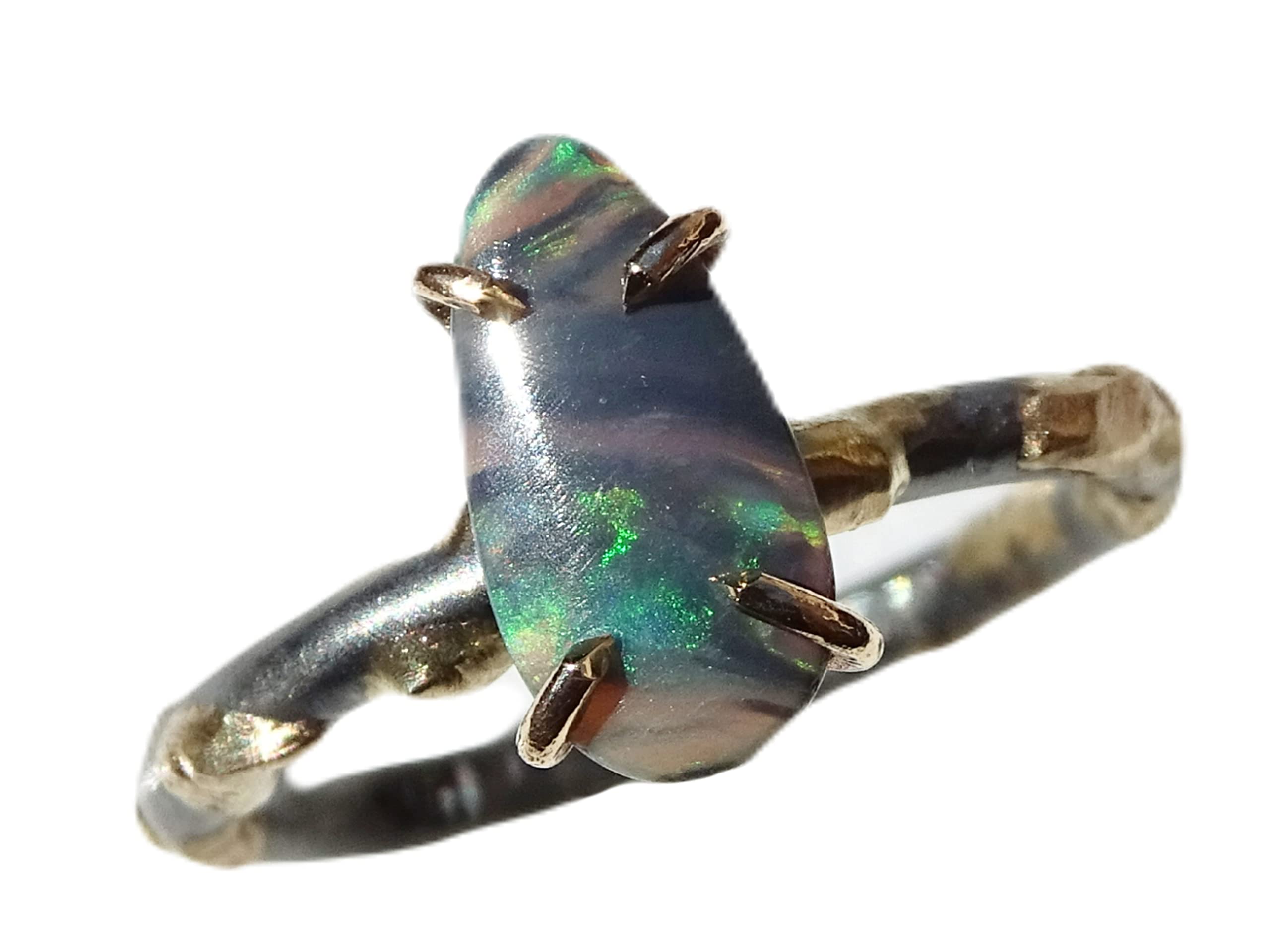 Black Opal Ring Gold & Silver, Opal Wedding Ring Set, Dainty Opal Viking Engagement Ring, Molten Opal Jewelry – Anniversary Gift for Her, Perfect for Weddings, Proposals & Special Occasions