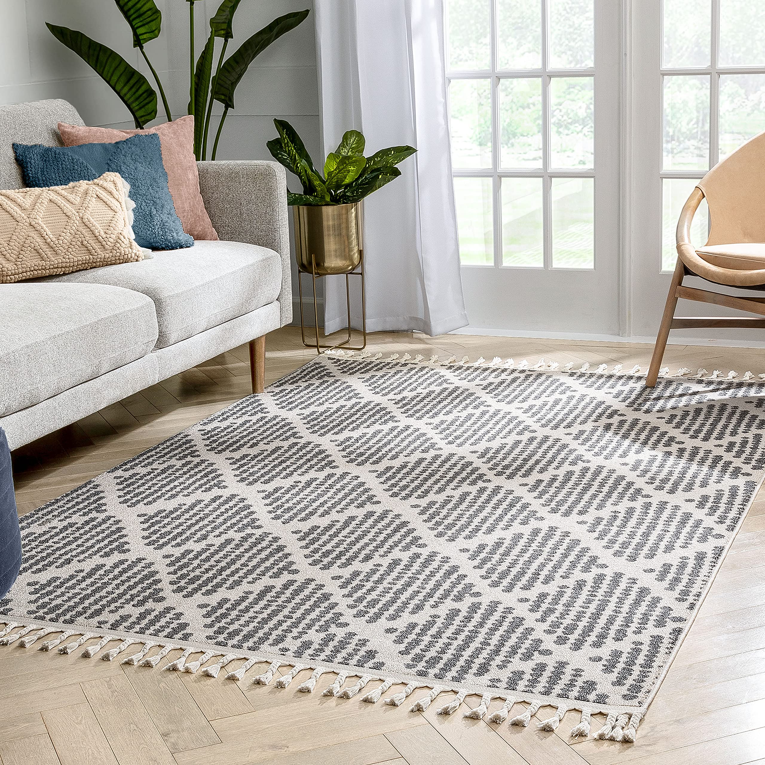 Well Woven Loop-De-Loop Arbor Moroccan Trellis Grey Kilim-Style 7'10