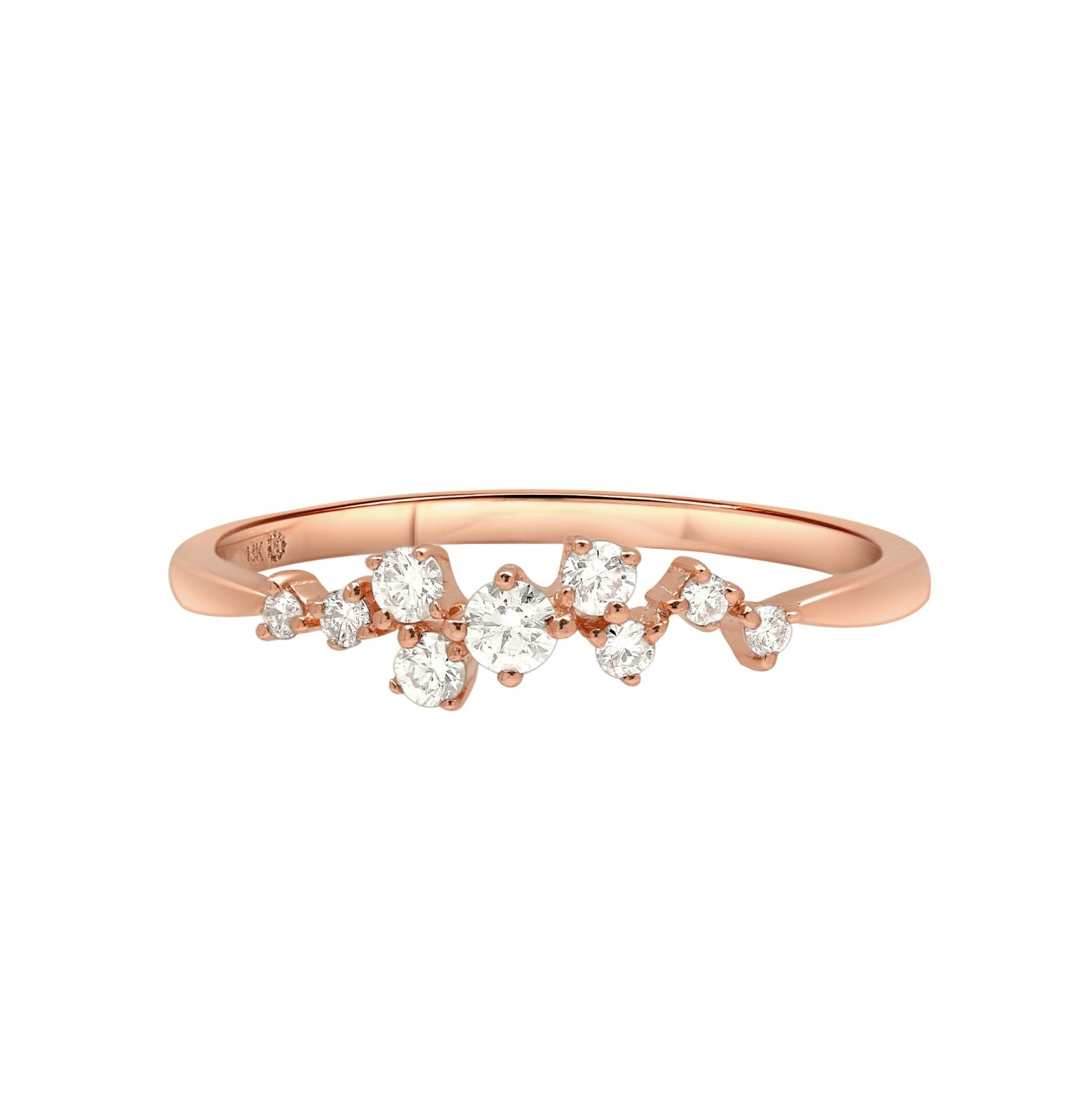 14K Rose Gold Diamond Cluster Half Eternity Wedding Band Ring for Women - Elegant Bridal Jewelry Gift for Anniversary, Engagement & Special Occasions