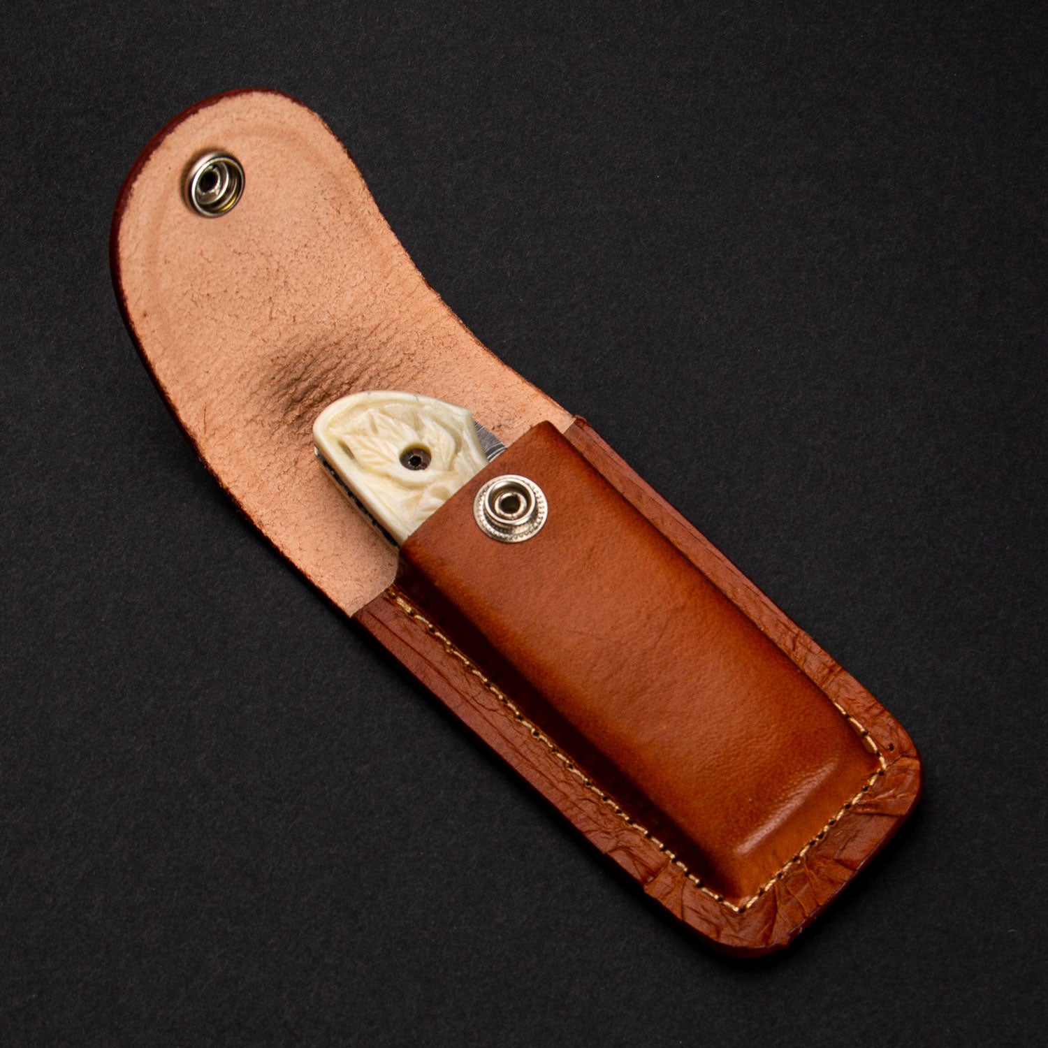 Premium Damascus Steel Folding Knife with Exquisite Carved Bone Handle - Compact EDC Pocket Knife for Camping, Hunting & Outdoor Adventures