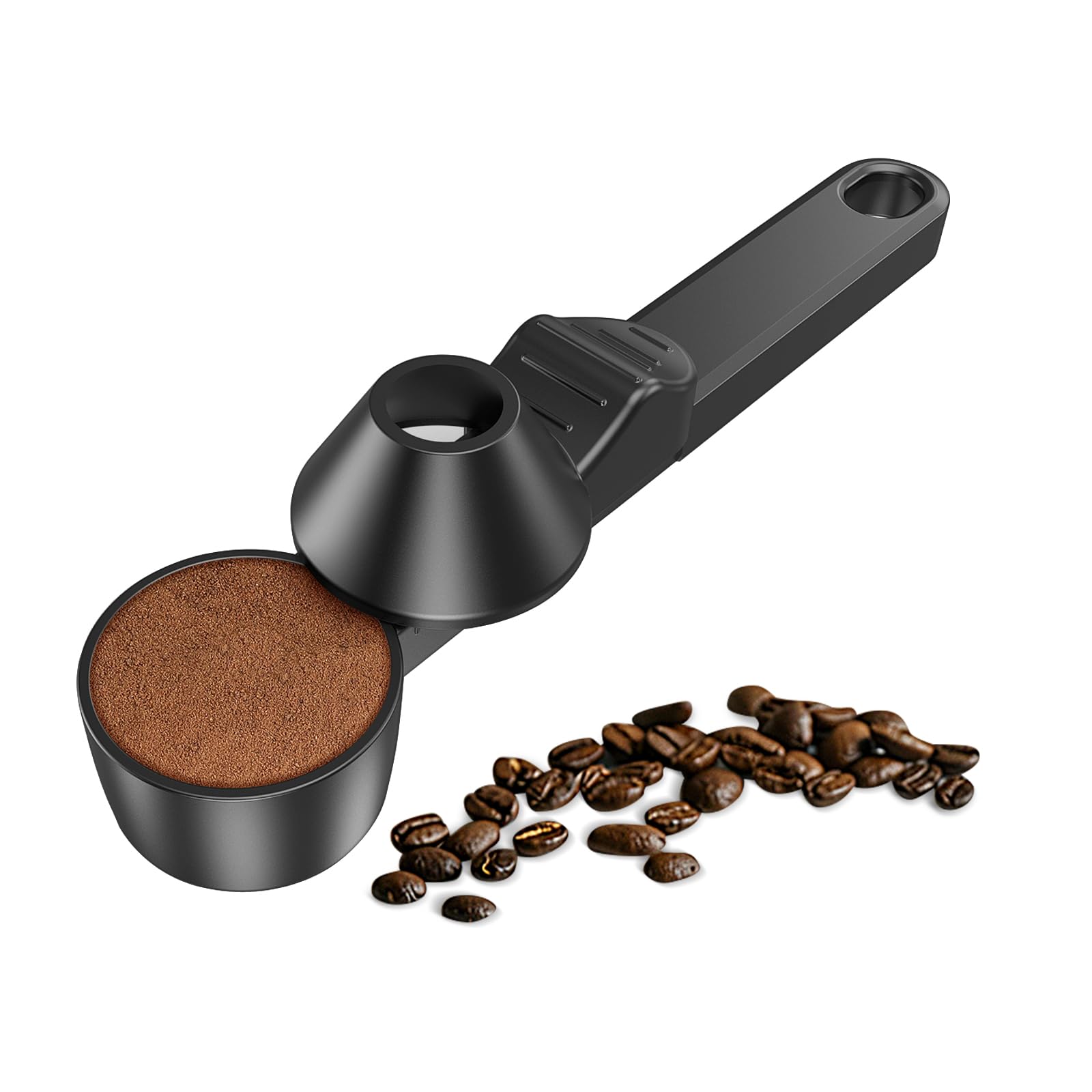 **Reusable K Cup Coffee Scoop & Funnel - 2 Tbsp Measuring Spoon for Ground Coffee, Protein Powder, Tea - Perfect for Refillable Coffee Pods & Kitchen Use (Black, 1 Pack)**    *(Ideal for Brewing Fresh Coffee, Measuring Protein Shakes, or Portioning Loose Tea Leaves)*