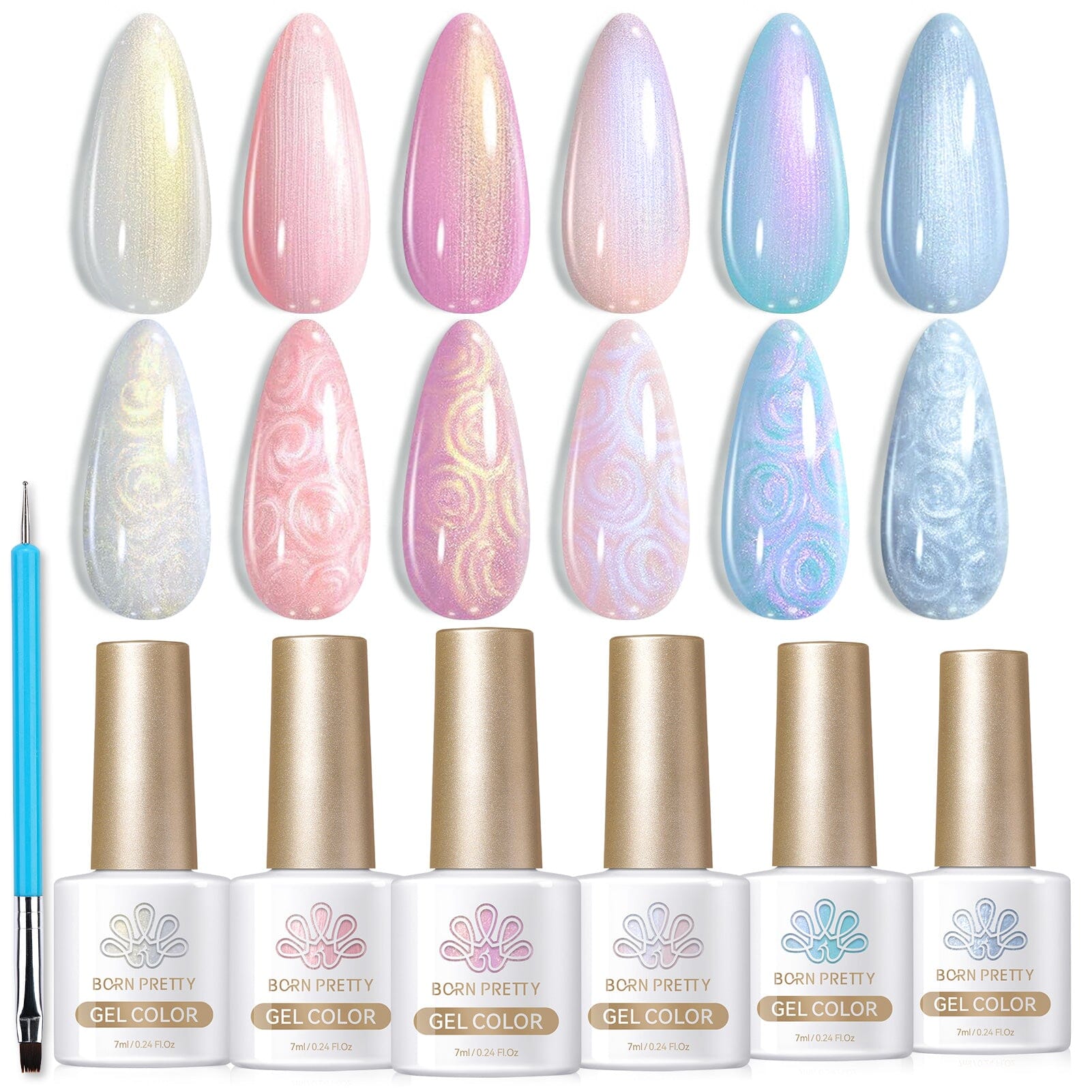 6 Colors White Pink Pearl Swirl Gel Polish Starter Kit with 36W UV LED Nail Lamp - DIY Manicure at Home, Salon Quality Nail Art for Women & Girls