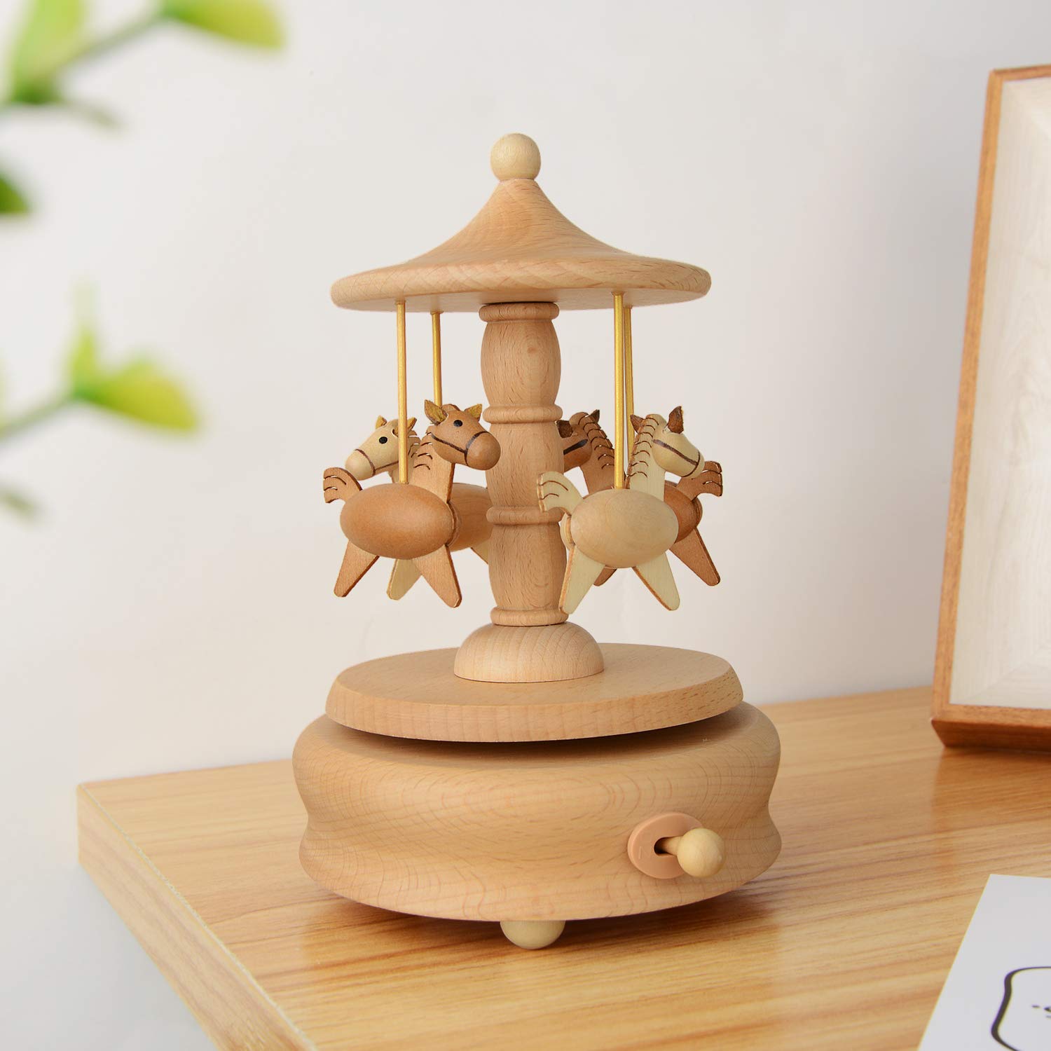 Beautiful Wooden Merry-Go-Round Music Box - Plays Canon in D - Perfect Valentine's Day, Birthday & Travel Gift for Girls & Women - Romantic Home Décor & Special Occasion Present