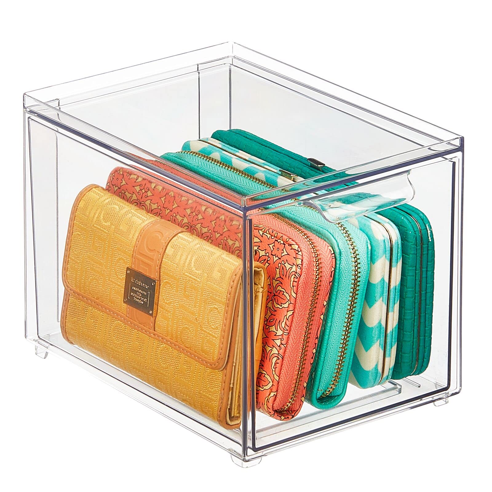 mDesign Clear Plastic Stackable Closet Storage Organizer with Pull-Out Bins - 4 Pack for Cabinet, Desk, Shelf & Cupboard Organization - Lumiere Collection | Space-Saving Solution for Bedroom, Bathroom & Office Clutter