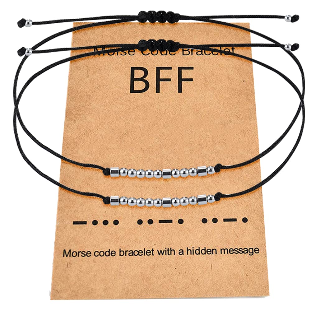 Shonyin Morse Code Bracelet Set - Best Friend Jewelry for Sisters, Women & Men - Perfect for Anniversaries, Birthdays & Everyday Wear