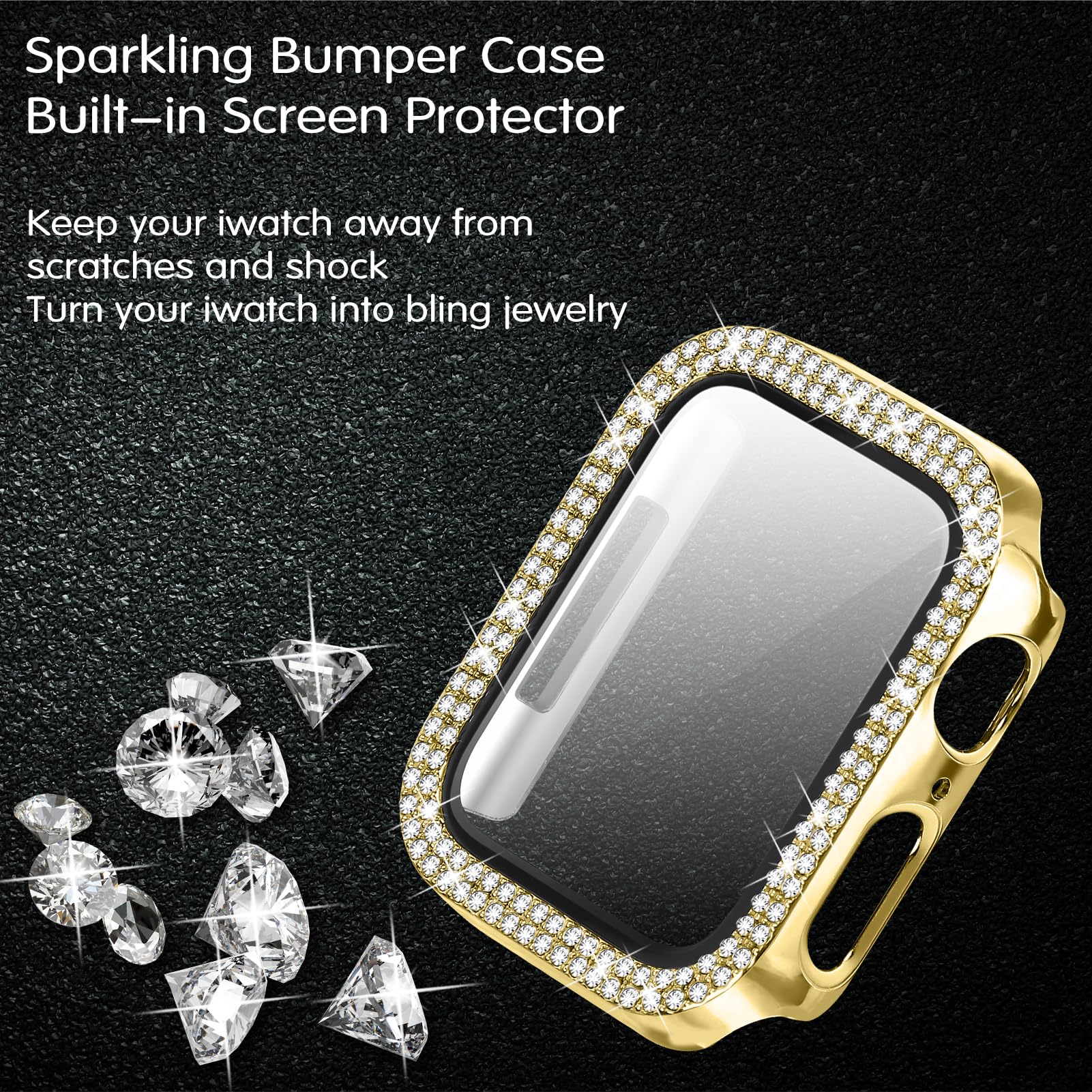 JOYOZY Bling Bands for Apple Watch 38mm 40mm 41mm 42mm 44mm 45mm - Women's Diamond Metal Strap with Glitter Case & Built-in Screen Protector - Compatible with iWatch Series 9/8/7/6/5/4/3/2/1/SE - Perfect for Workouts, Parties & Everyday Fashion Accessory