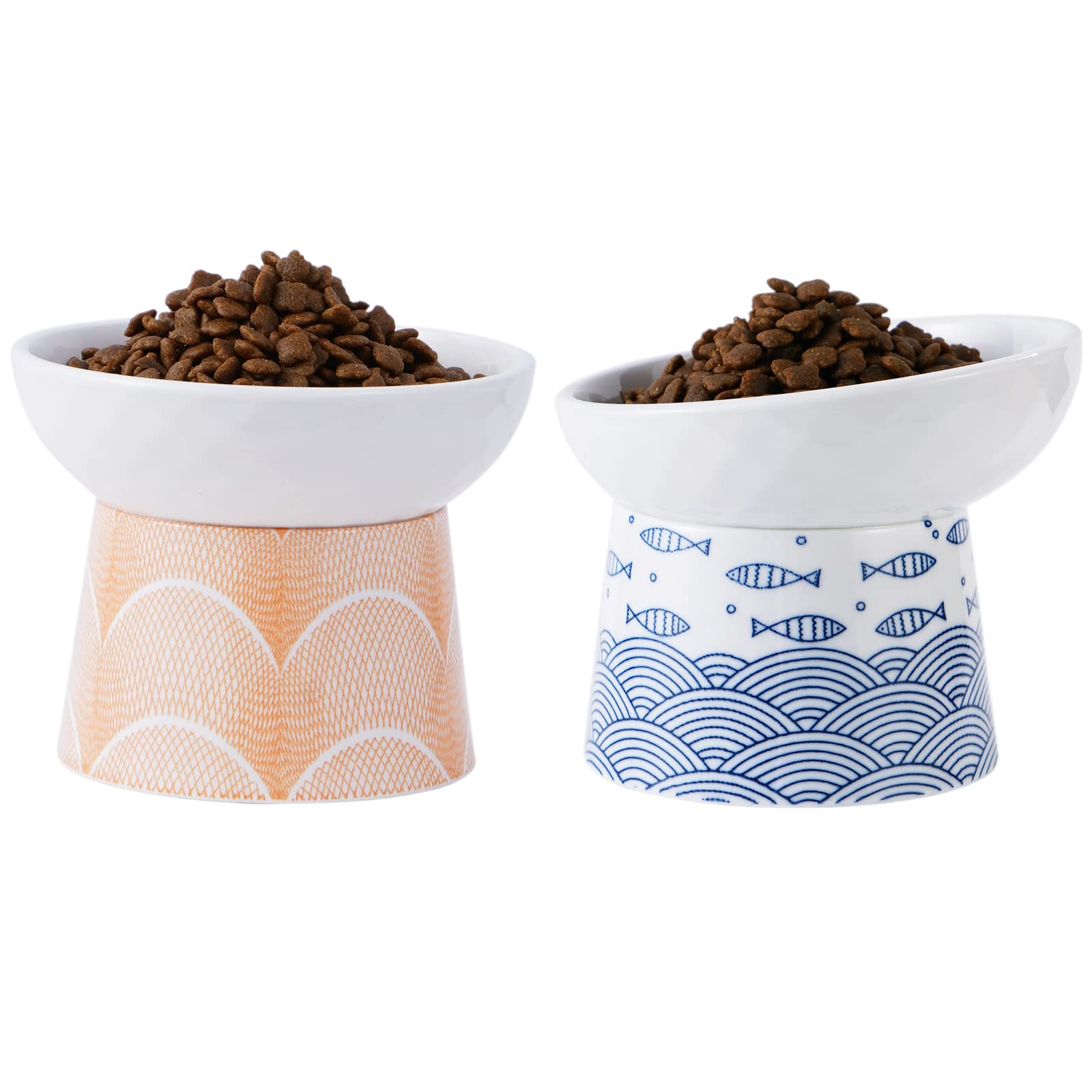 Tilted Ceramic Raised Cat Bowls Set of 2 - Elevated Pet Food and Water Dishes for Cats & Small Dogs | Anti-Choke Design for Stress-Free Feeding | Perfect for Home, Kitchen or Travel Use