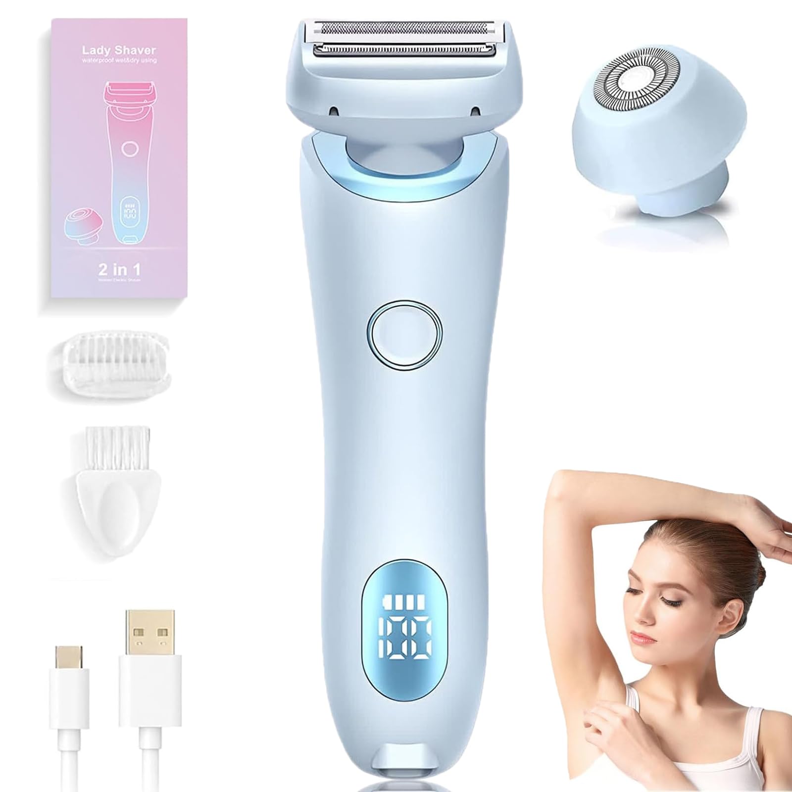 Viovex Razor 2025 - 2 in 1 Electric Shaver for Women with Silk Glide Technology, Smooth Shaving for Legs, Arms, Underarms & Bikini Area - Perfect for Travel & Daily Grooming (Blue)