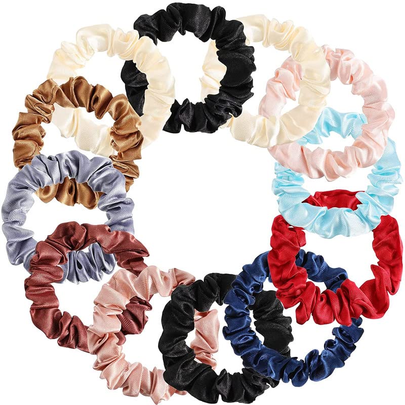 Belicia 12-Piece Mini Satin Hair Scrunchies - Soft Silk Elastic Ponytail Holders for Women & Girls (Multicolor) | Perfect for Thin, Thick & Curly Hair - Gym, Office & Everyday Use