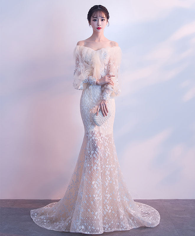 Elegant Champagne Tulle Lace Mermaid Long Prom Dress for Women - Formal Evening Gown for Homecoming, Wedding, Party & Special Occasions