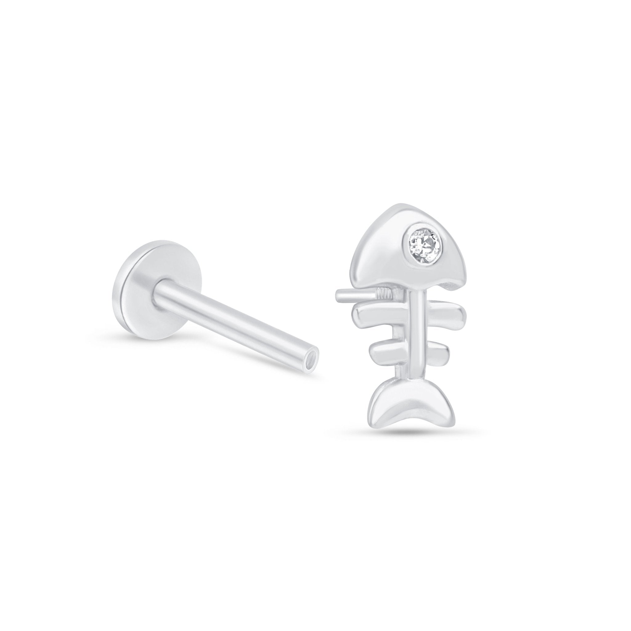 14k White Gold Fishbone Flat Back Stud Earrings - Hypoallergenic & Durable for Everyday Wear, Parties & Special Occasions