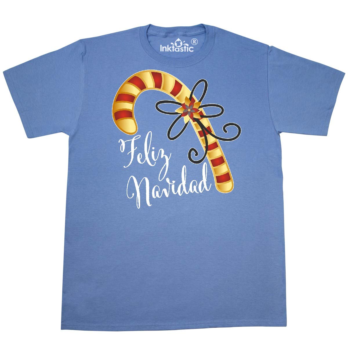 Inktastic Feliz Navidad Red and Gold Candy Cane Christmas T-Shirt | Holiday Party Outfit | Family Matching Christmas Pajamas | Xmas Gift Idea for Women Men Kids