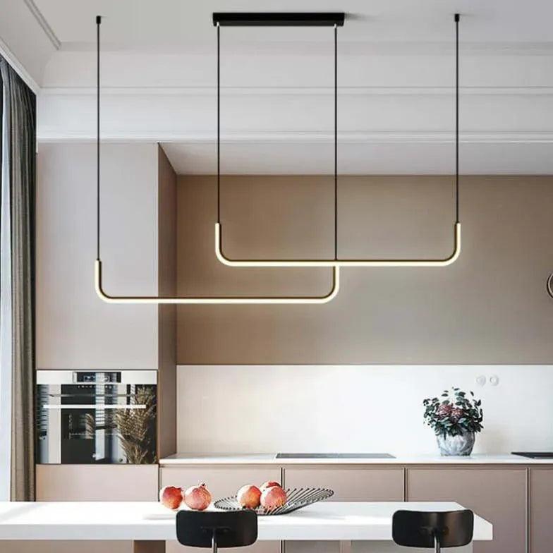 Modern U-Shaped Black Metal LED Pendant Light - Adjustable Hanging Fixture for Kitchen Island, Dining Room, and Living Room Lighting
