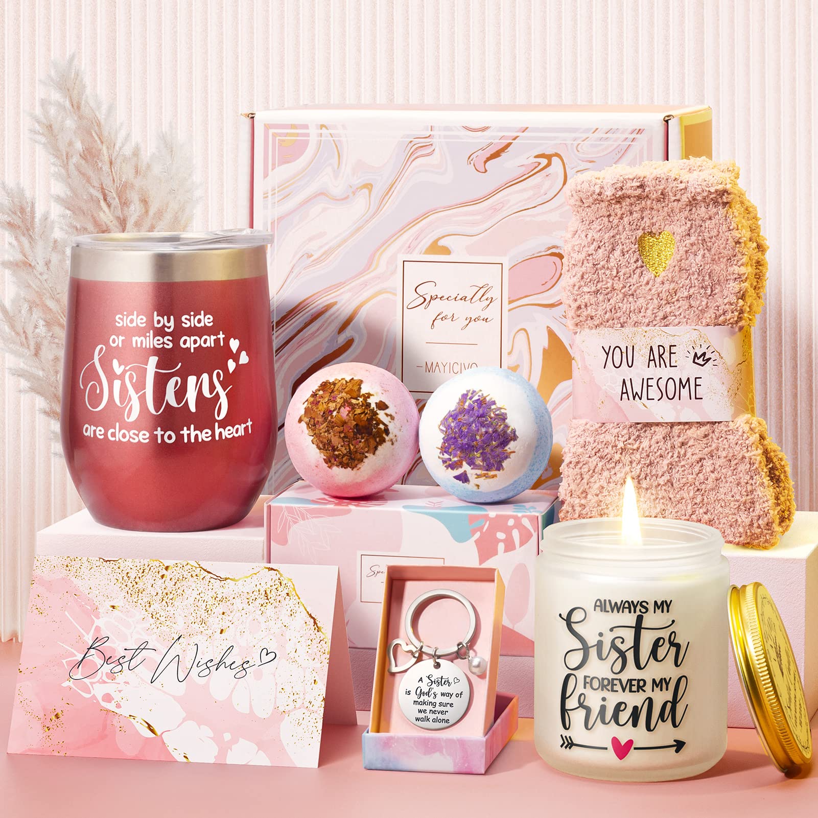 Sisters Gifts from Sister - Mothers Day Gifts for Sister from Brother, Sister Birthday Gifts for Sister in Law, Soul Sister Gifts, Best Friend Women Gifts, Unique Sister Gifts Basket with Wine Tumbler - Perfect for Holidays, Anniversaries, and Special Occasions