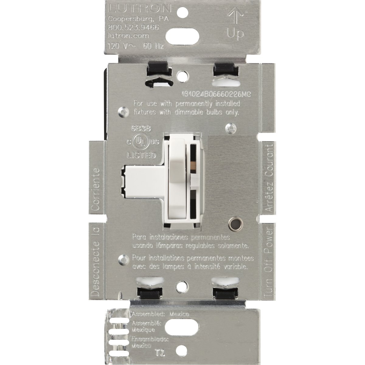 Lutron AYF-103P-WH Ariadni 8A 3-Way/Single Pole 3-Wire Fluorescent Dimmer Switch, White - Perfect for Home & Office Lighting Control