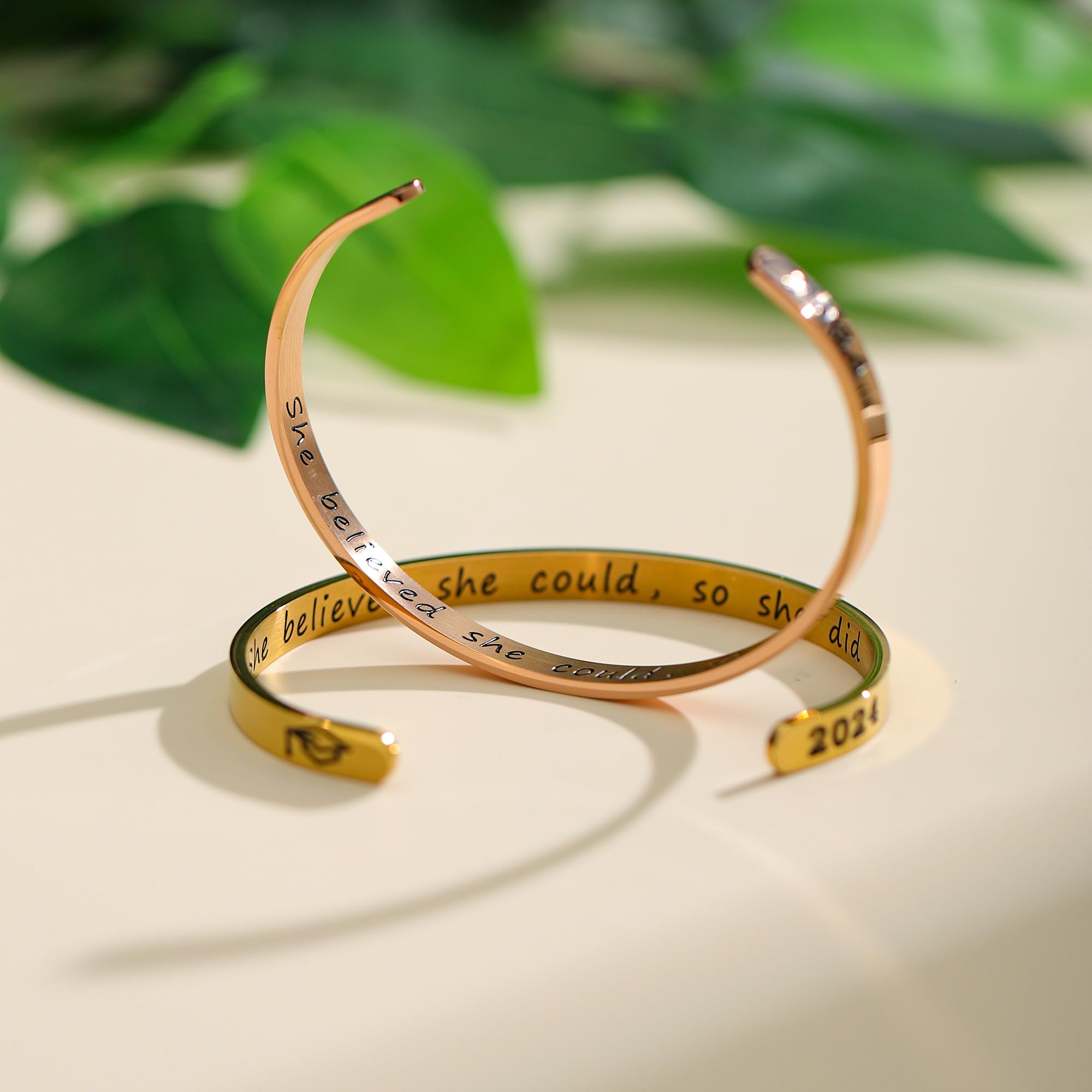 Inspirational Graduation Bracelets for Women - 'She Believed She Could So She Did' Motivational Cuff Bracelet - 2025 Graduation Gifts for Her - Perfect for Commencement Ceremonies, Graduation Parties & Daily Encouragement