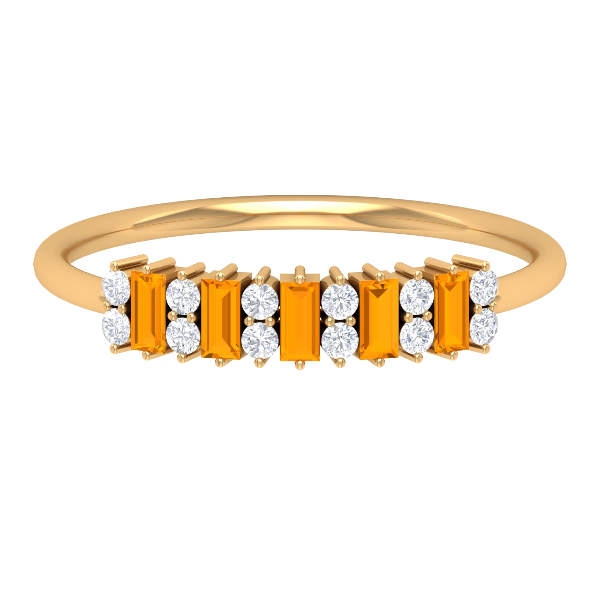 14K Solid Gold Orange Sapphire Cluster Ring for Women - Baguette Cut Minimalist Orange Sapphire & Diamond Ring | Elegant Jewelry Gift for Anniversary, Birthday & Special Occasions