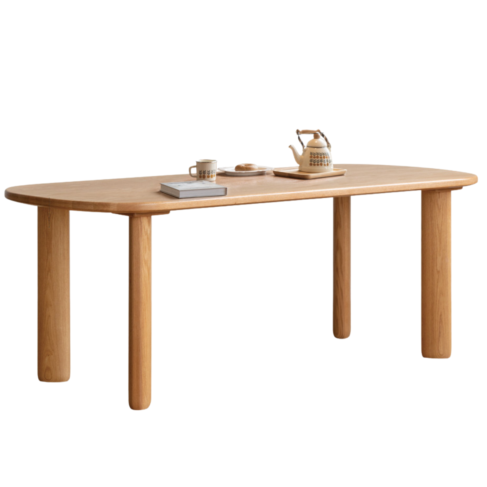 Solid Oak Wood Round Corner Long Dining Table - Rustic Farmhouse Style for Family Gatherings & Dinner Parties