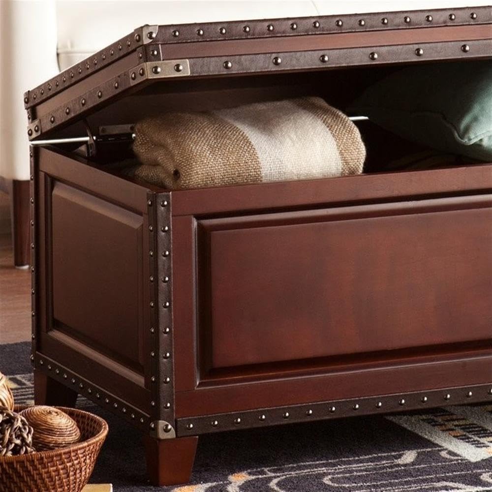 SEI Furniture Amherst Trunk Coffee Table - Dark Cherry Finish - Rustic Living Room Center Table for Home Decor