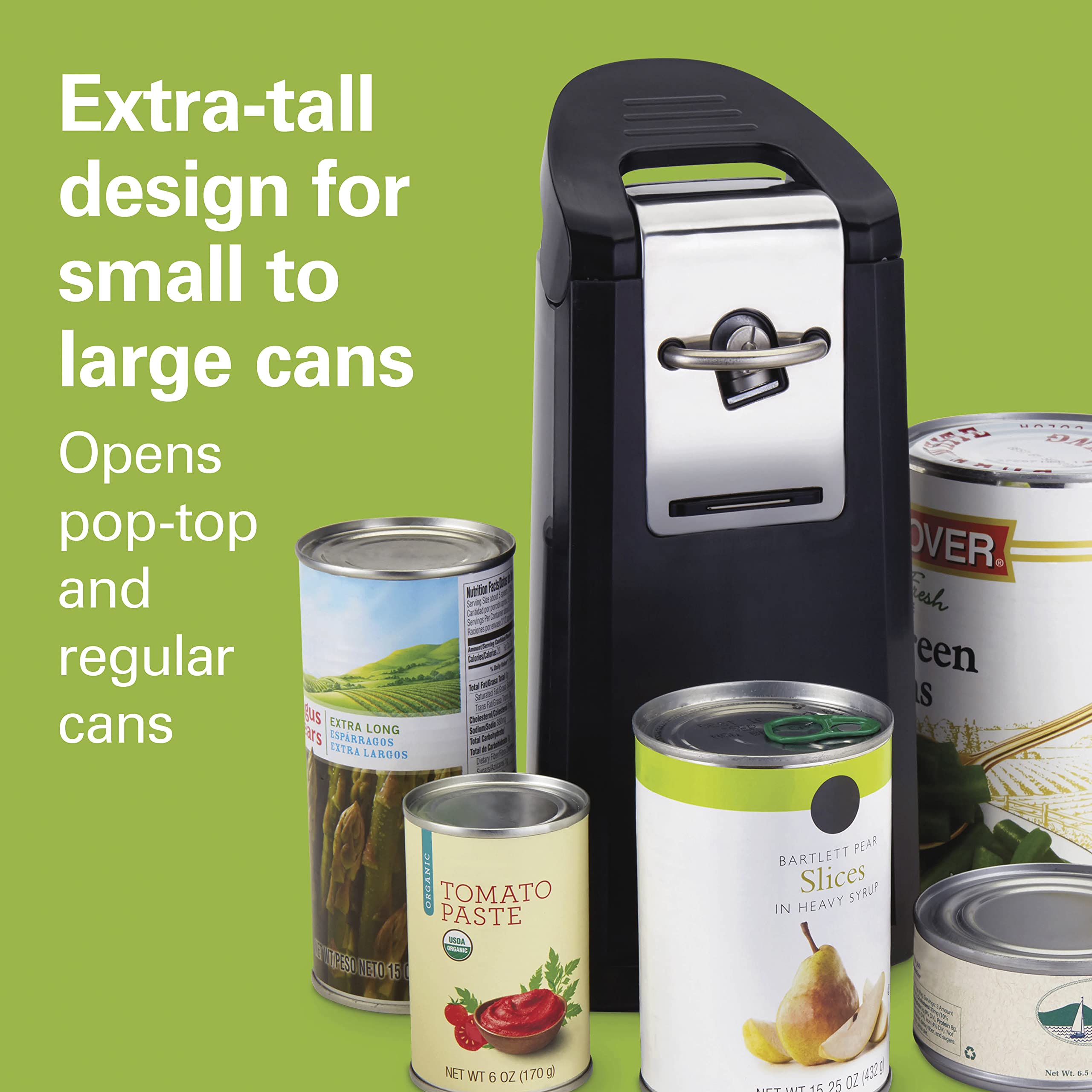 Hamilton Beach Smooth Touch Electric Automatic Can Opener - Effortless Push Down Lever for All Standard & Pop-Top Cans - Extra Tall Design with Bottle Opener & Built-In Knife Sharpener - Black - Perfect for Kitchen, Camping & Emergency Preparedness