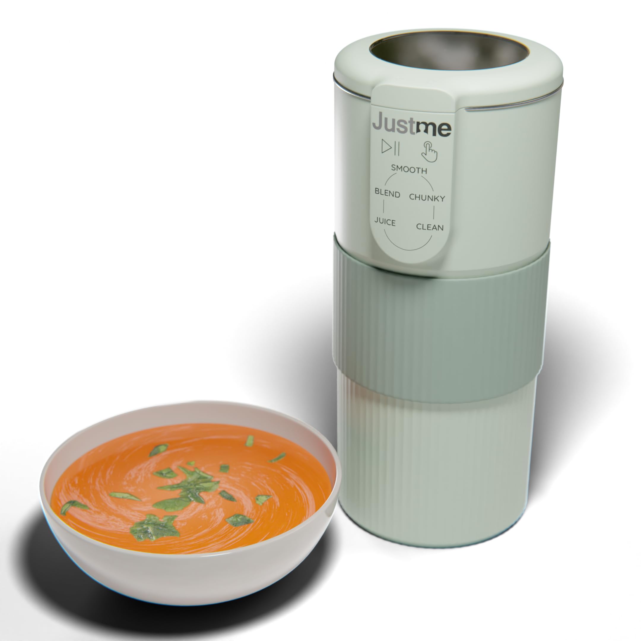 JustMe Mini Soup Maker & Smoothie Blender - Self Cleaning, Lightweight, Sage Green - Perfect for Healthy Cooking, Homemade Soups & Smoothies - Ideal for Small Kitchens, Quick Meals & Easy Cleanup