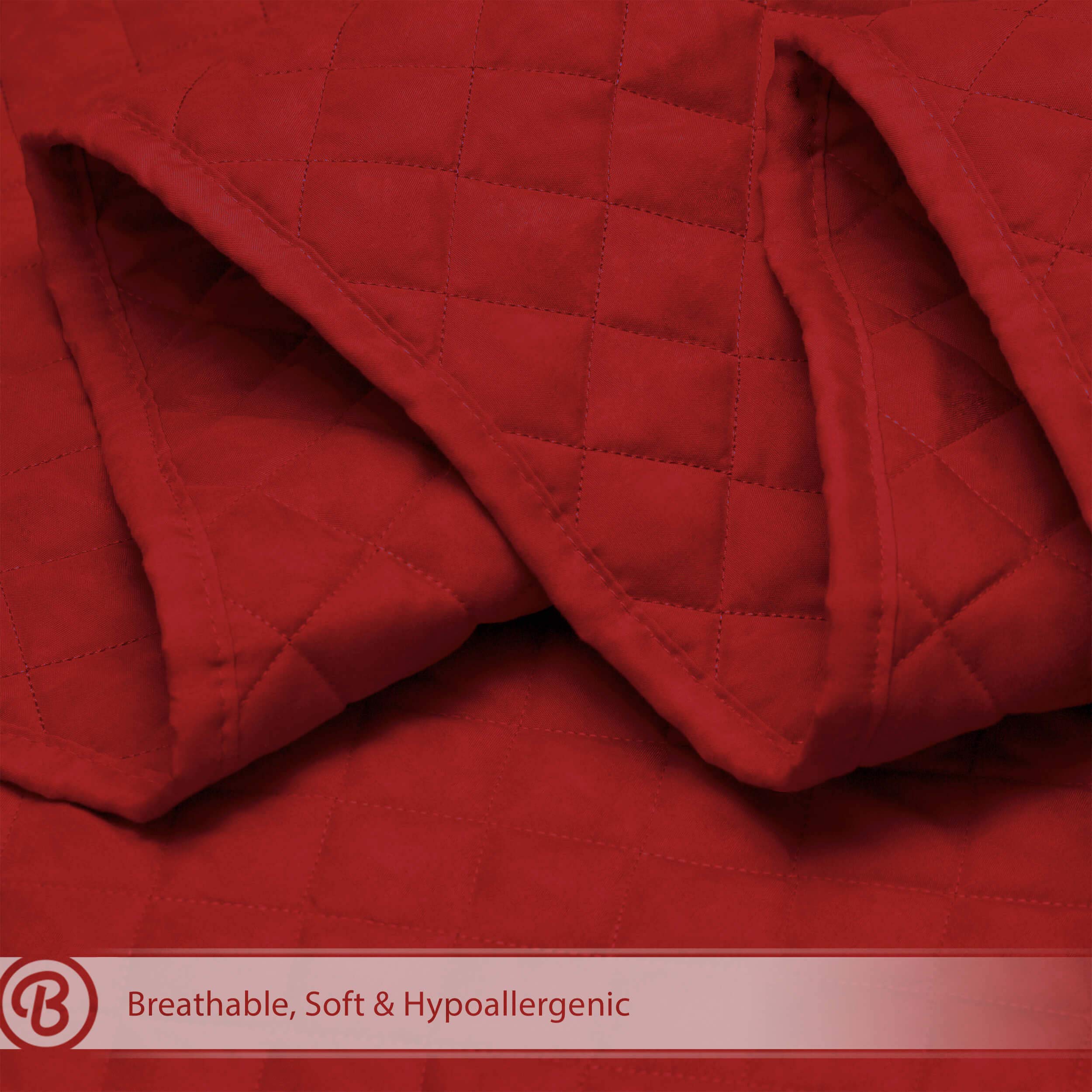 Bare Home Split Queen Coverlet Set with Microfiber Sheet Set - Diamond Stitched Lightweight Bedspread - Ultra Soft Bedding for Guest Room & Master Bedroom - Red Coverlet with White Sheets - Perfect for Hotels, Airbnb & Home Decor