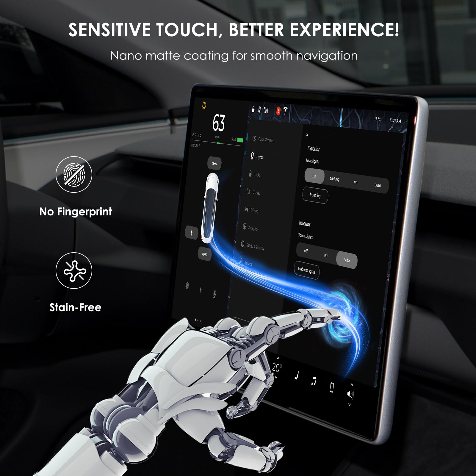 Premium Matte Tesla Screen Protector - Anti-Glare & Fingerprint for Model Y/3 | Driving Comfort