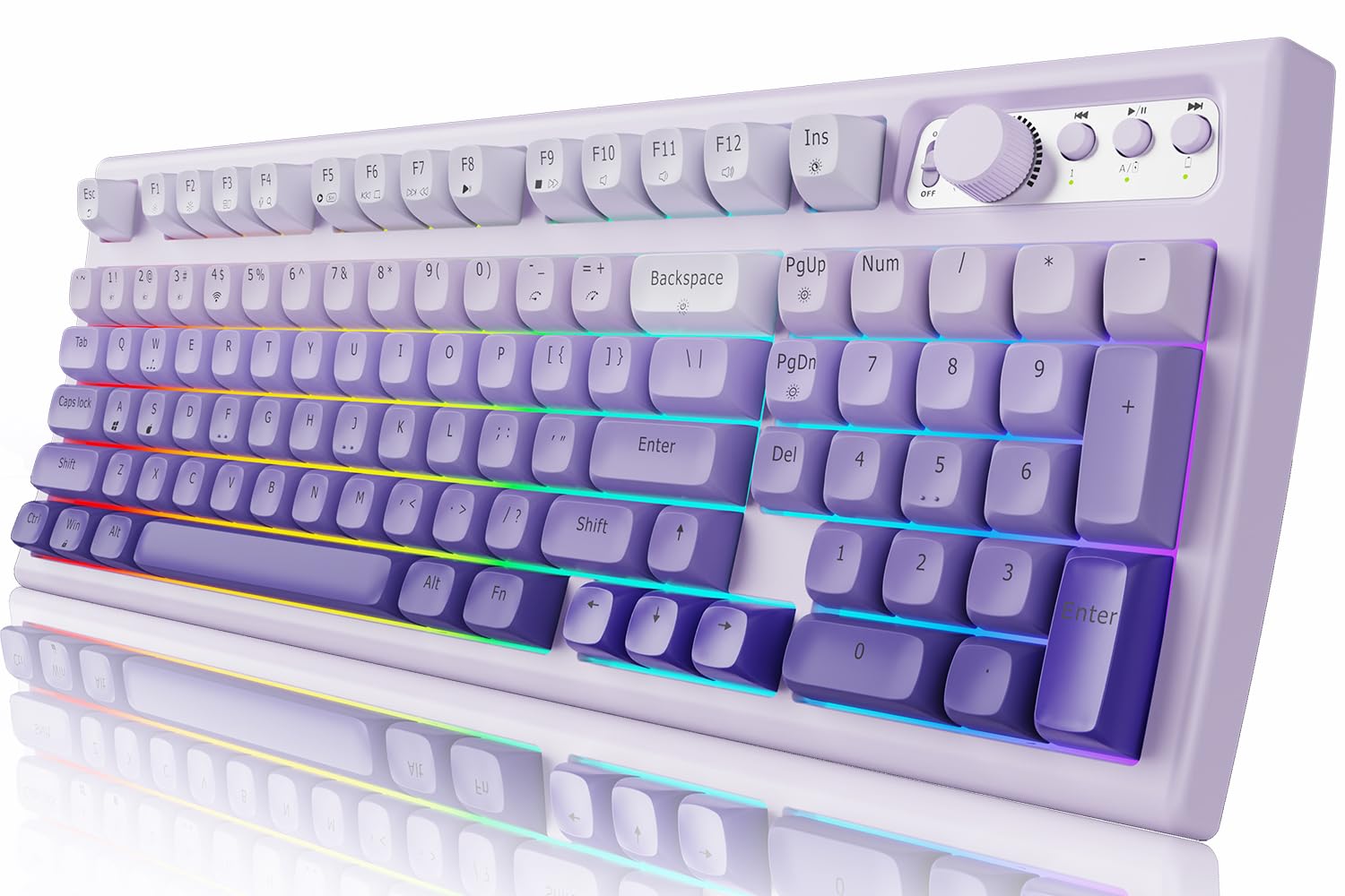 EWEADN V97 Cute Creamy Wireless Gaming Keyboard - Bluetooth/2.4GHz Dual Mode, RGB Backlit, Media Knob, Ergonomic Curved Design, Rechargeable Quiet Mechanical Keyboard for MAC/PC/Xbox (Gradient Purple) - Perfect for Gaming, Office Work & Late-Night Typing