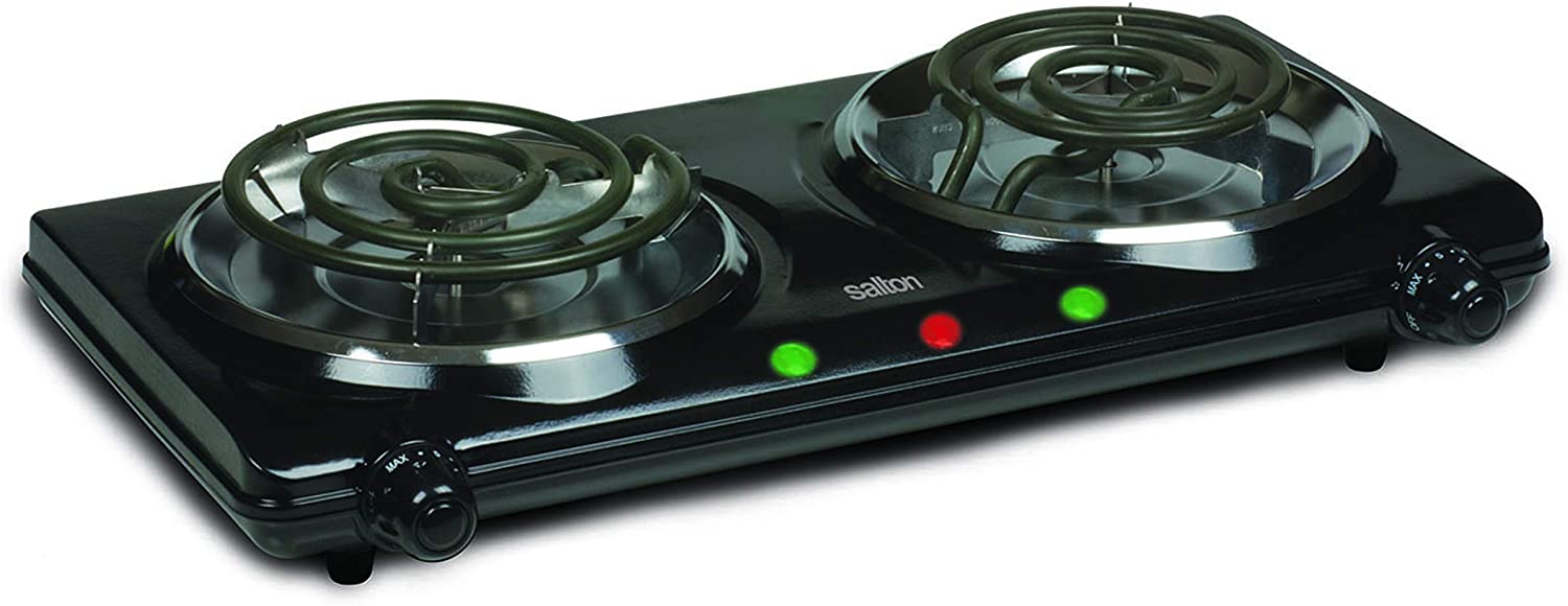 SALTON HP1427 Dual Element Portable Burner - Compact Electric Stove for Cooking, Camping & Outdoor Use - Perfect for Home, RV, Dorm & Picnics
