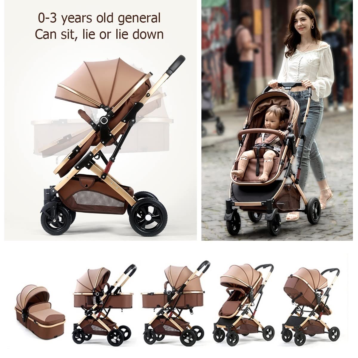 **3-in-1 Foldable Luxury Baby Stroller for Newborn to 3 Years - Shock Absorption, High View Pram with Storage Basket | Perfect for Walks, Shopping & Travel**