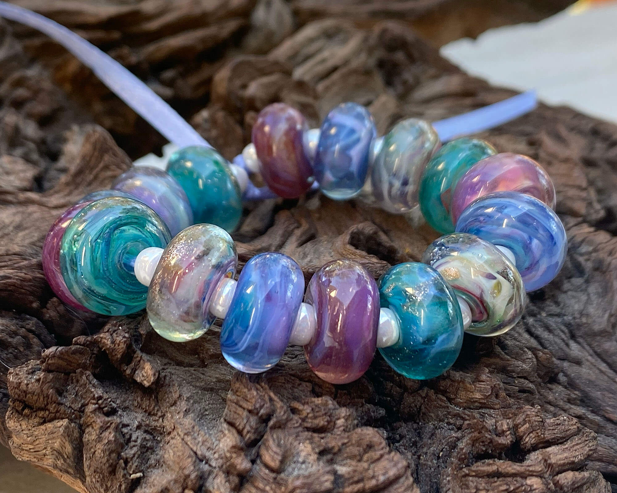 16 Handmade Pastel Lampwork Glass Beads Set for Jewelry Making - DIY Bracelet, Necklace & Craft Projects - SRA Certified Artisan Beads