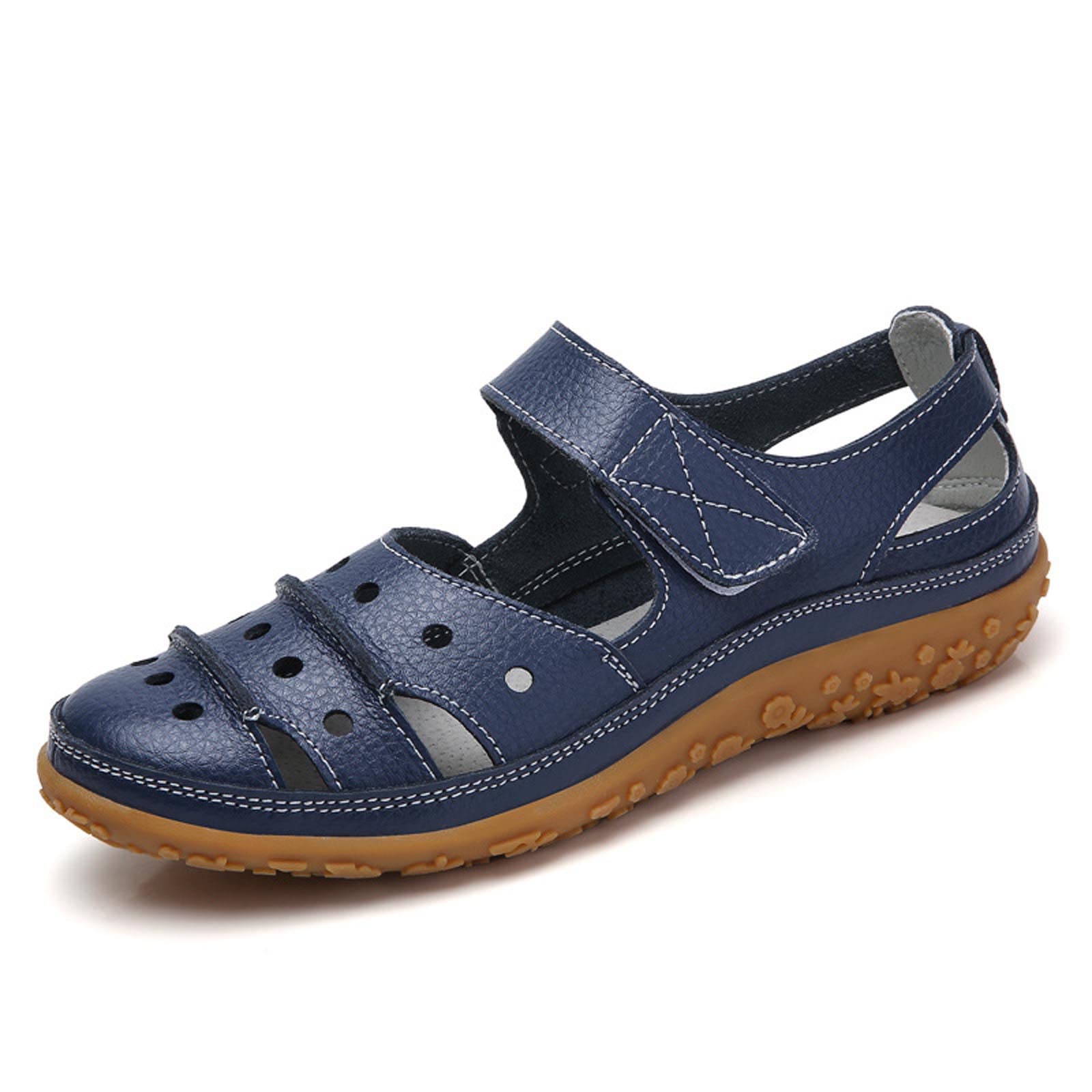 Comfortable Women's Wedge Sandals - Summer Casual Hollow Hole Closed Toe Hook and Loop Design - Lightweight Non-Slip Outdoor Shoes for Walking, Travel & Beach Vacations