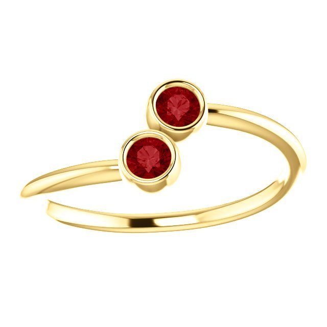 14K Gold 0.32 CTW Genuine Ruby Bezel Set 2 Stone Ring for Women - Elegant Wedding, Anniversary & Valentine's Day Gift Jewelry