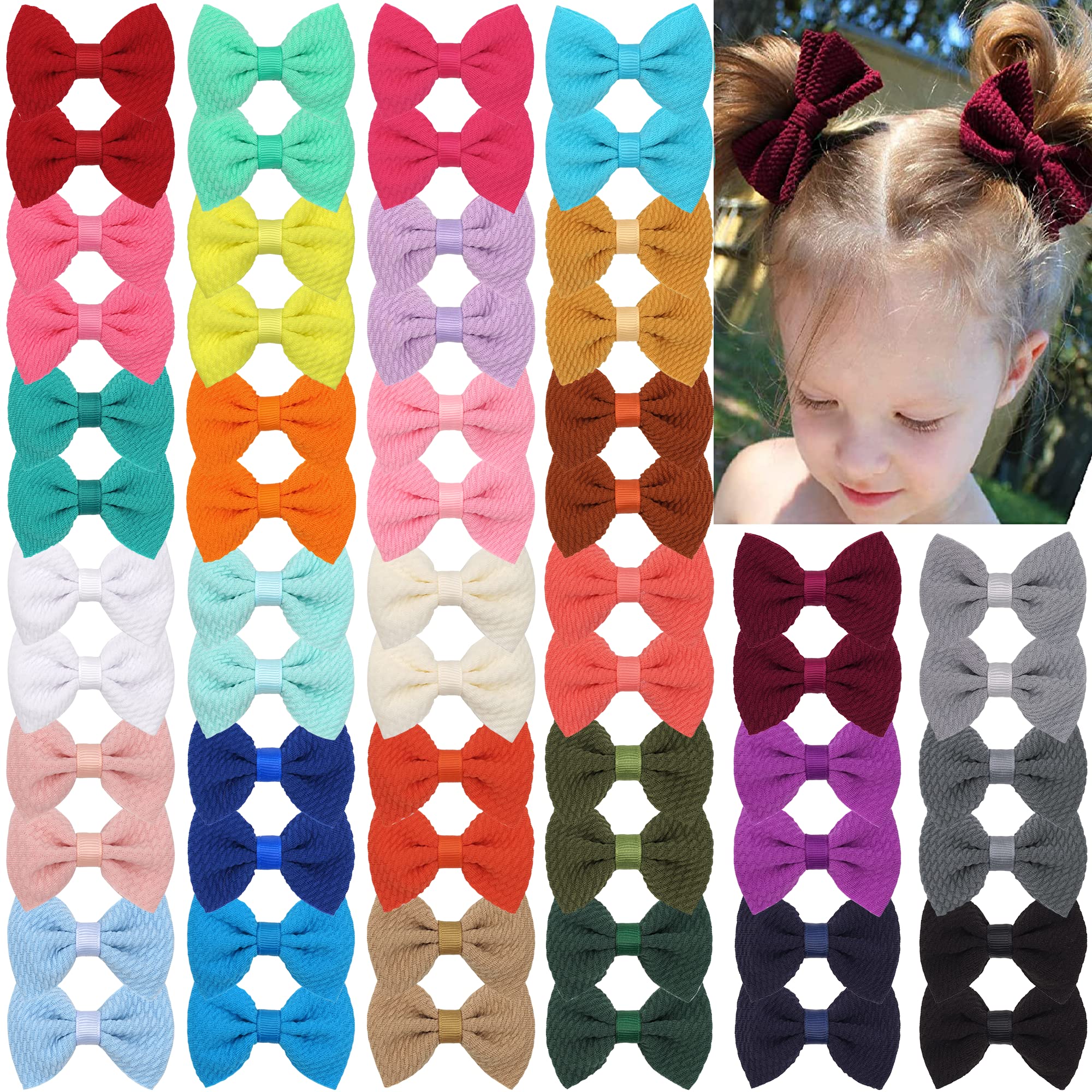 JOYOYO 60Pcs Baby Girls Hair Bows - 2.75 Inch Twill Waffle Fabric Alligator Clips for Toddlers & Kids - Hair Accessories for Pigtails, Bangs & Everyday Styling - Perfect for School, Parties & Photo Shoots