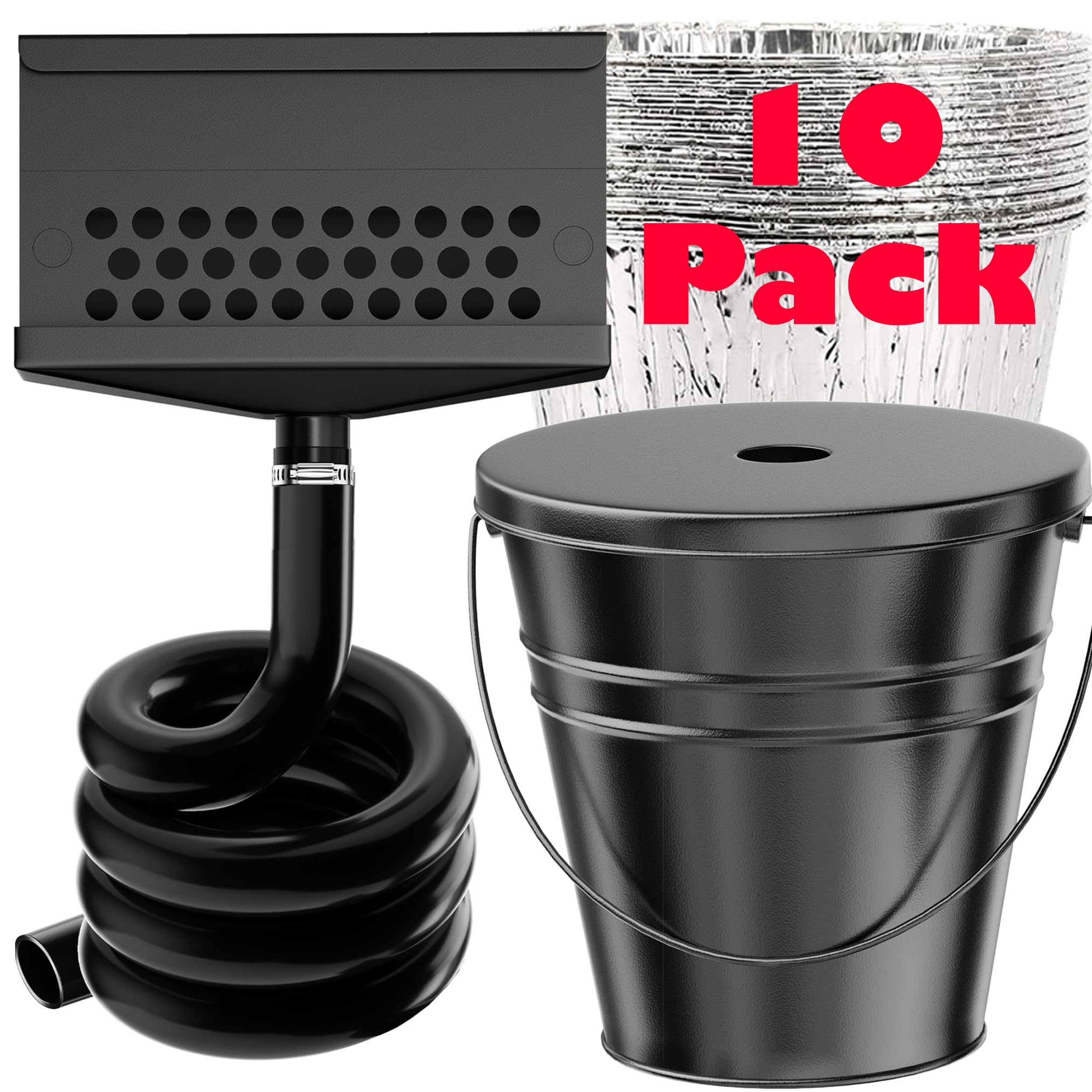 Blackstone Griddle Grease Trap & Drainage System - 0.6 Gal Drip Bucket with Lid & 10 Disposable Aluminum Liners - Rear Grease Catcher for Blackstone Griddles - Perfect for Outdoor Cooking, Camping & Backyard BBQs