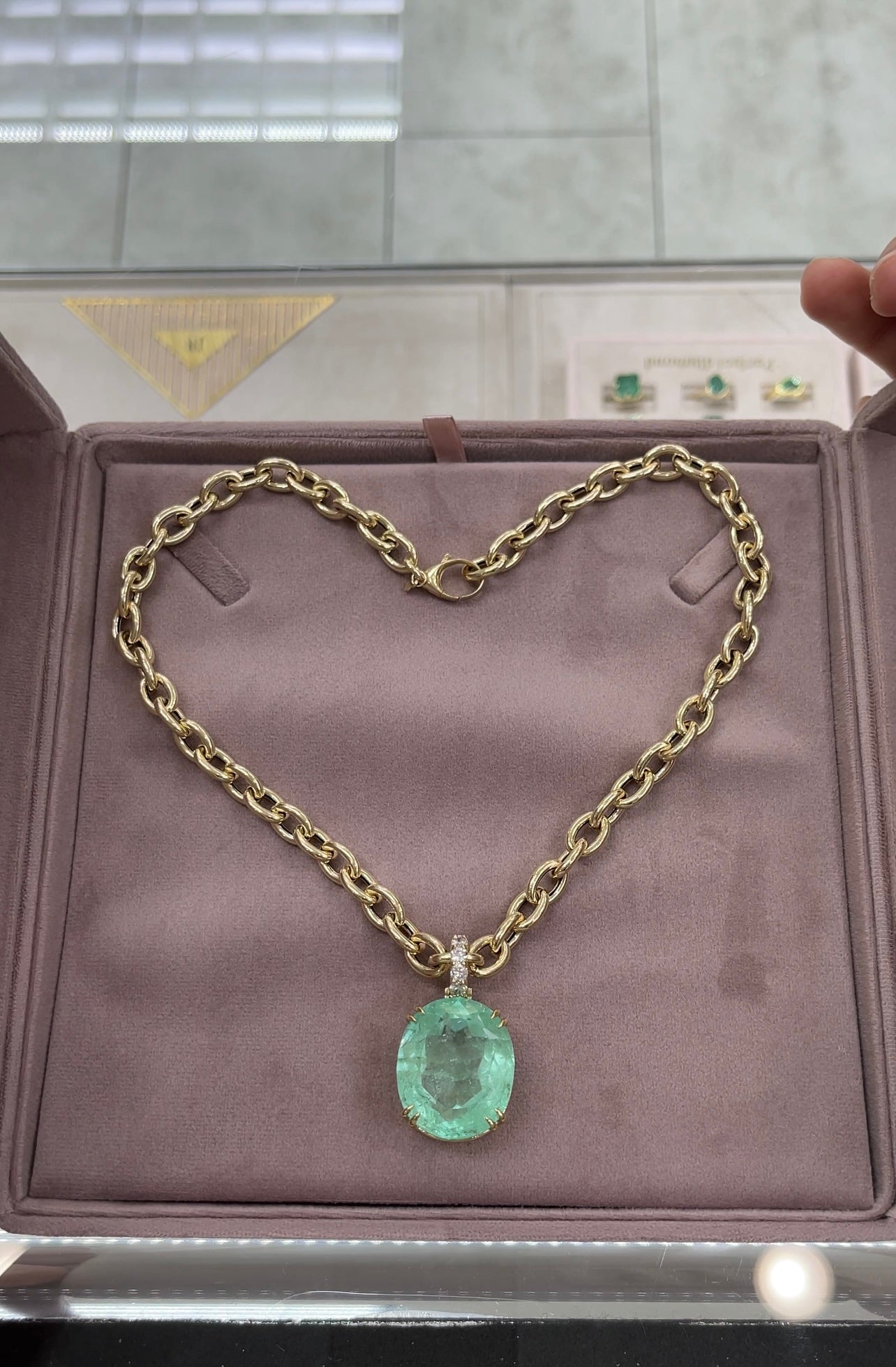63.14 Carat Genuine Colombian Emerald & Diamond 18K Gold Pendant - Light Green Oval Cut Natural Gemstone Jewelry for Women - Perfect for Weddings, Anniversaries & Special Occasions