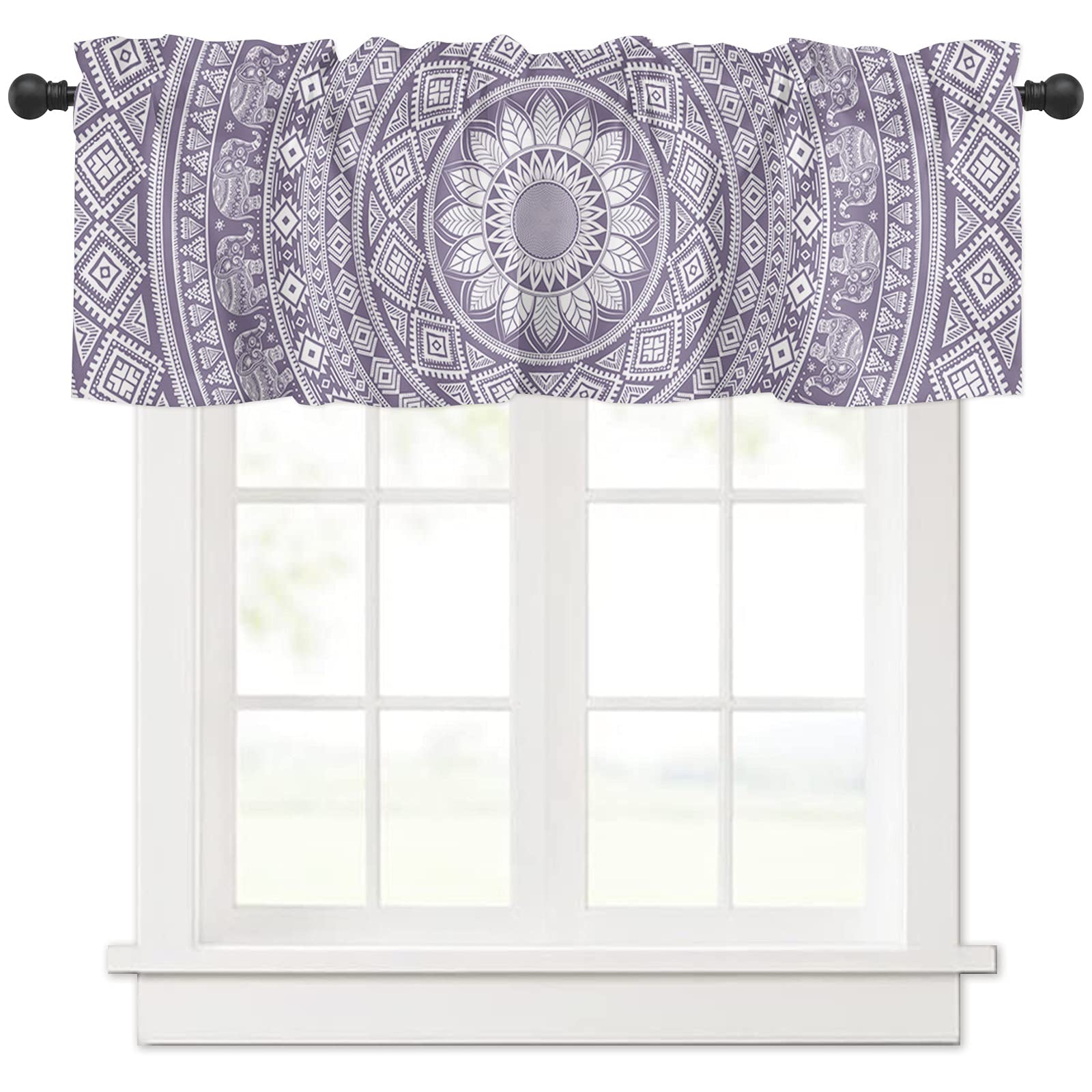 Elephant Mandala Small Window Curtains - Thermal Insulating Tier Curtains for Bathroom & Kitchen (54x18 Inch, 1 Pack) | Boho Ethnic Bohemian Flower Design | Perfect for Home Decor, Apartment Windows & Cozy Spaces