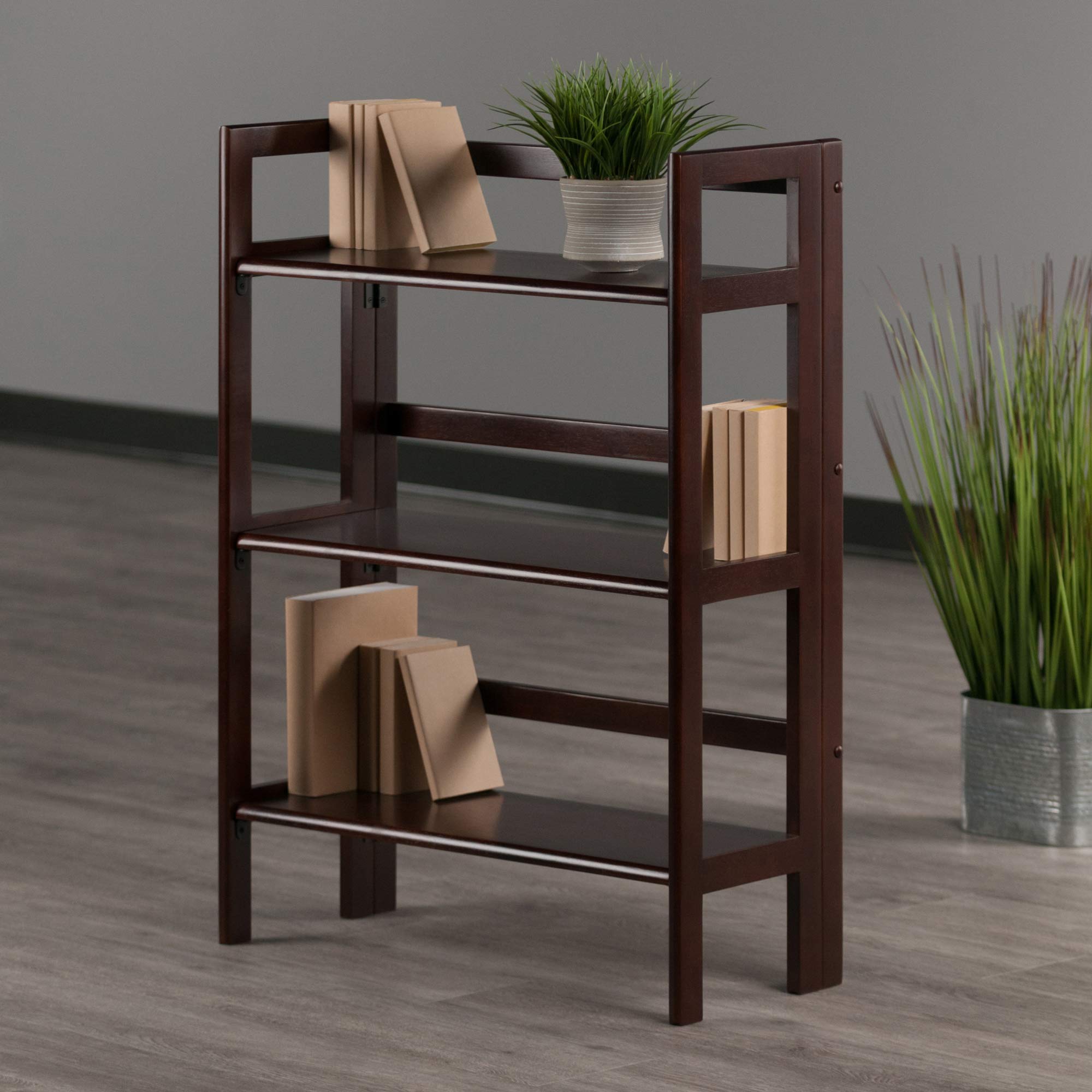 Winsome Wood Terry 3-Tier Walnut Shelving Unit - Stylish Storage for Living Room, Bedroom, or Office Organization