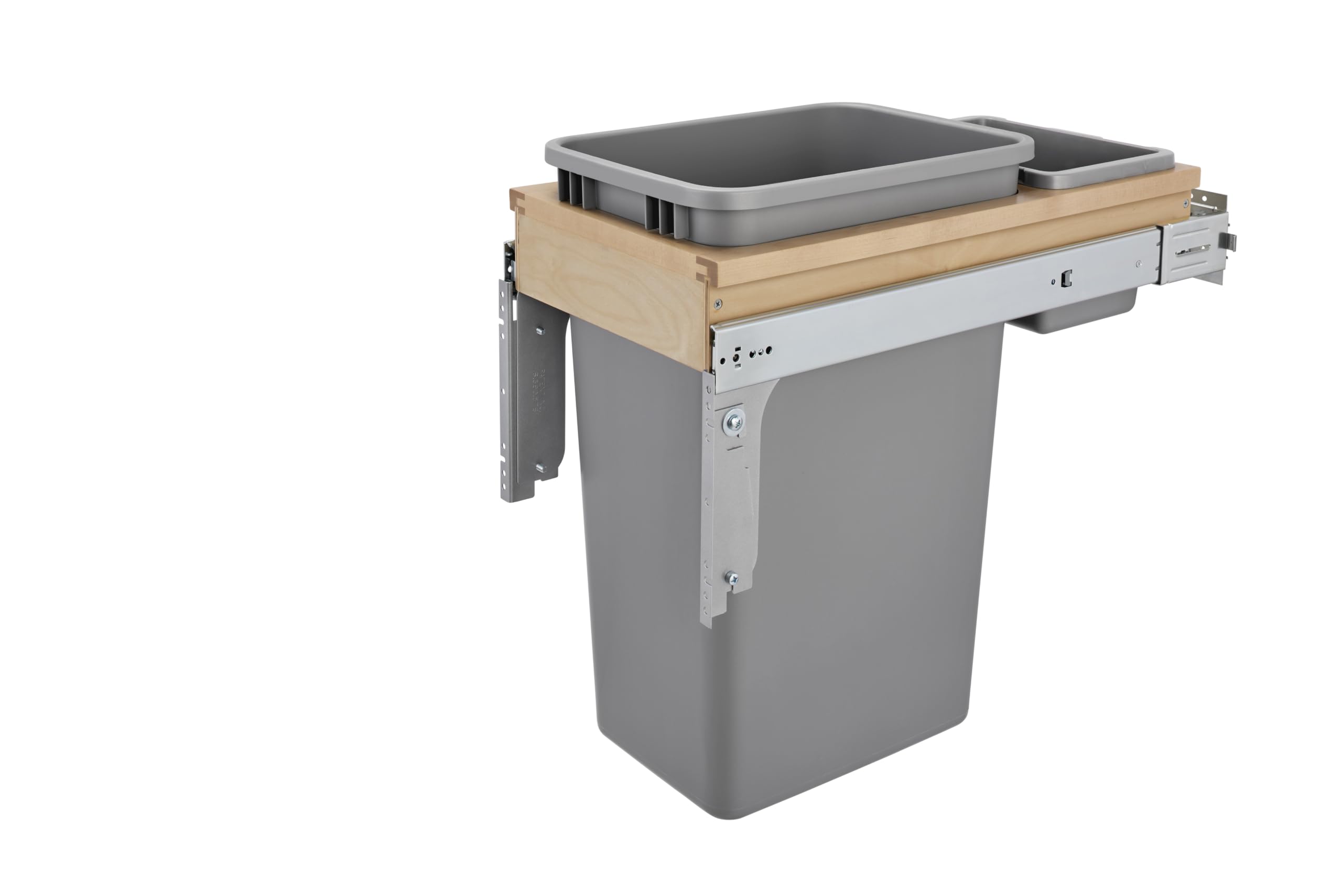 Rev-A-Shelf 50 Quart Top Mount Pull Out Trash Can with Soft-Close & Rear Bin - 12.5 Gallon Garbage Bin for 11.75
