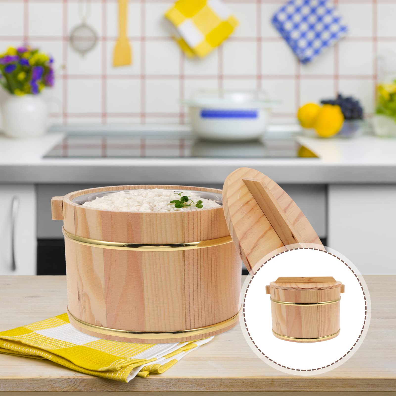 Zerodeko Wooden Rice Steamer Bucket - Traditional Japanese Rice Cooking & Storage Container for Home Kitchen, Perfect for Sushi, Onigiri & Meal Prep