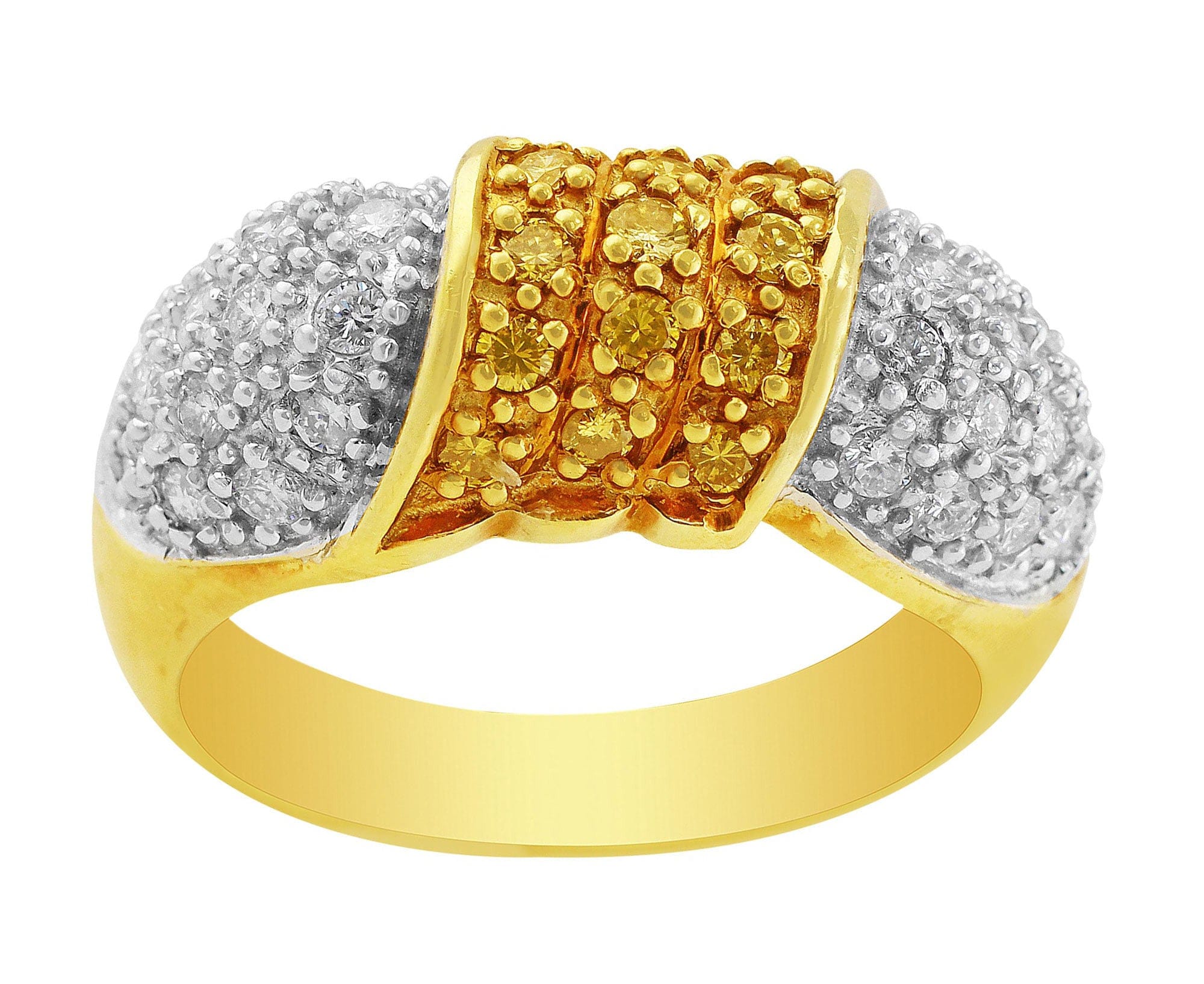 18K White & Yellow Gold Pave Diamond Ring with Yellow & White Diamonds - Elegant Wedding, Engagement & Anniversary Jewelry Gift