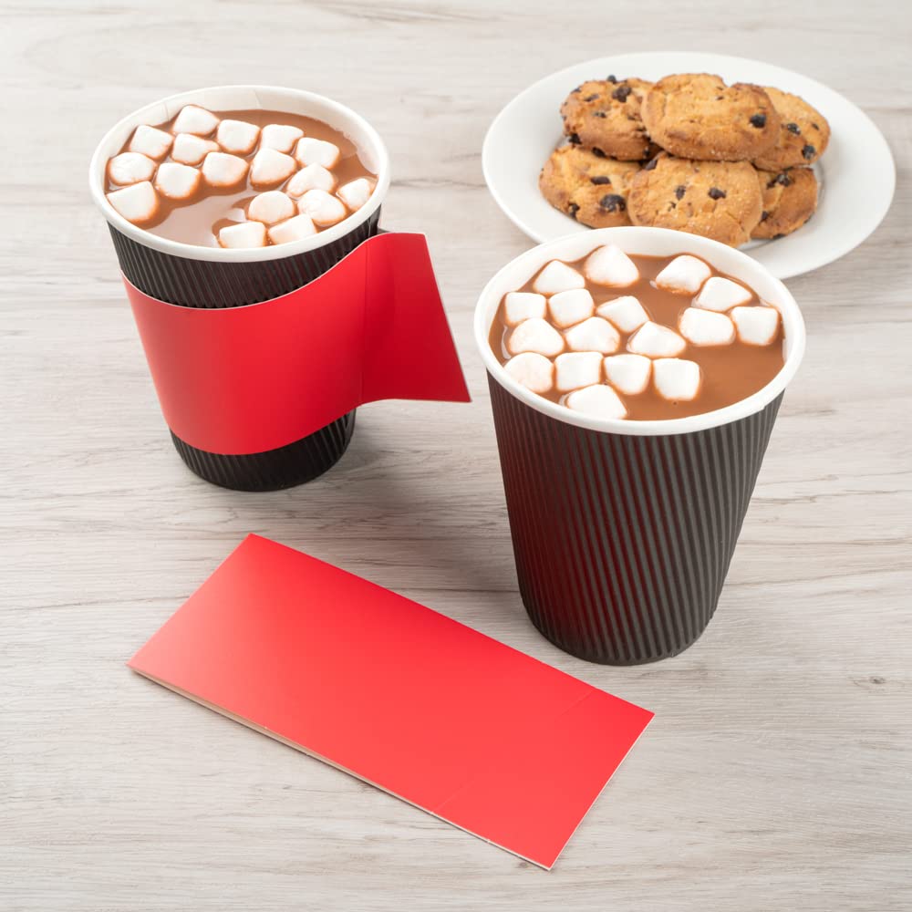 Restpresso Hot Coffee Sleeves with Handle - 1000 Disposable Cup Sleeves for 12, 16 & 20 oz Cups | Red Paper Cup Jackets for Coffee Shops, Cafes & Takeout (Cups Sold Separately) - Perfect for Baristas, Coffee Shops & Office Break Rooms