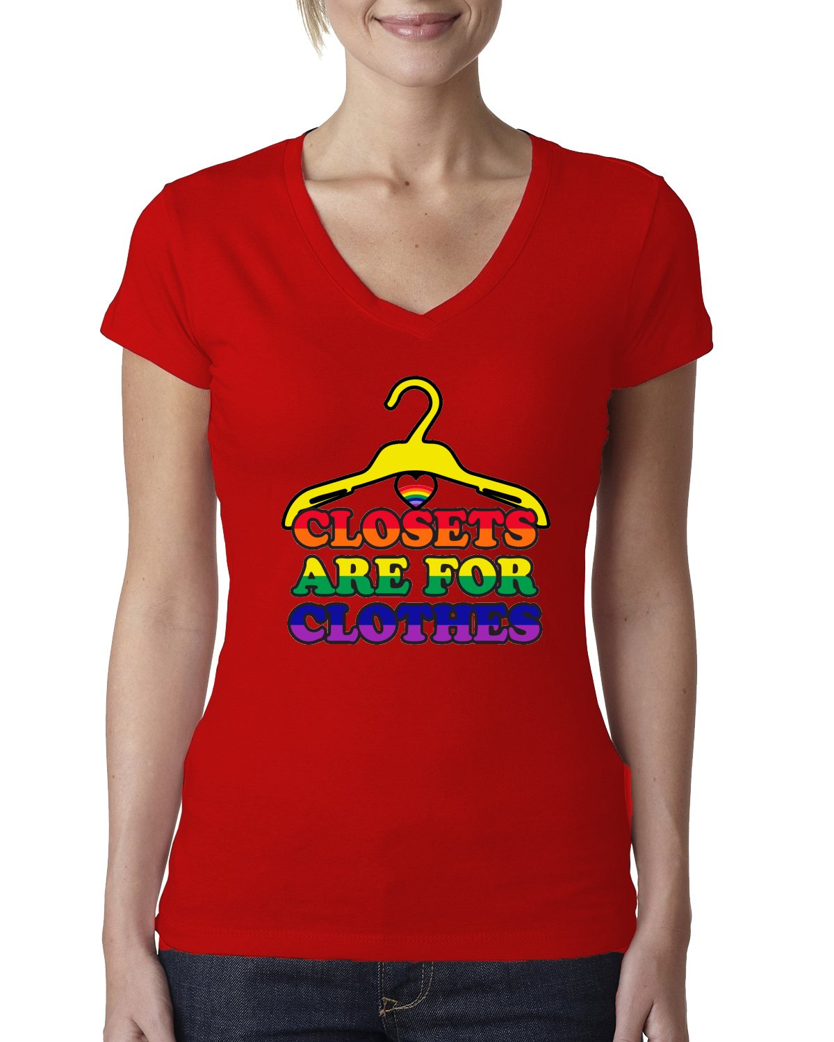 LGBTQ Gay Pride V-Neck T-Shirt for Women - Junior Fit Cotton Tee with Rainbow Design - Perfect for Pride Parades, LGBTQ Events & Everyday Wear