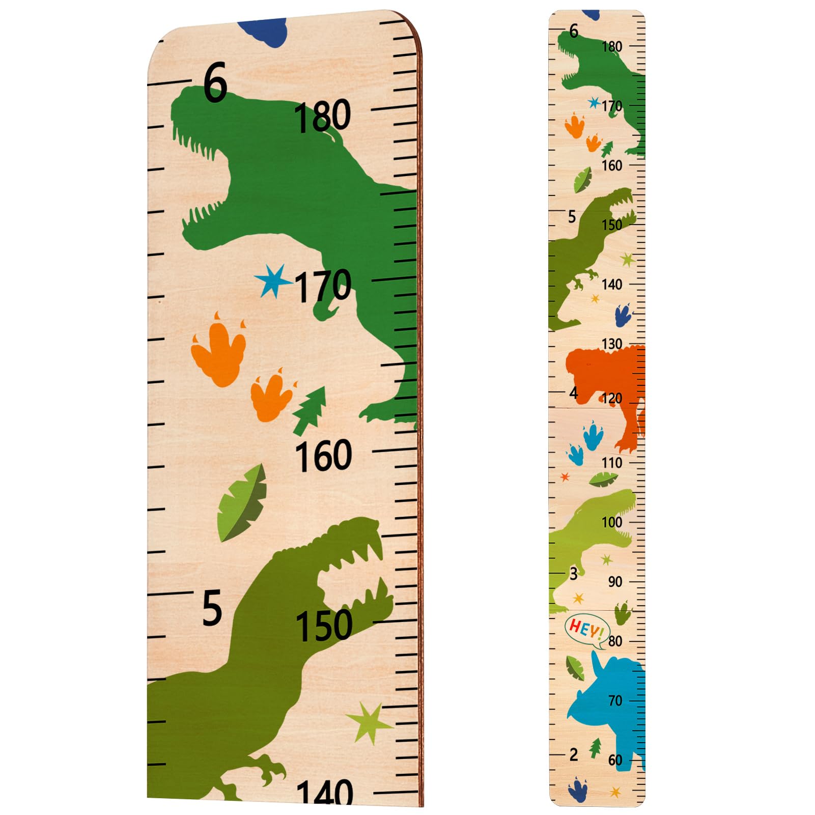 Dinosaur Wood Growth Chart for Kids - Wall Mounted Height Measurement Ruler for Nursery, Bedroom & Playroom Decor - Perfect for Boys and Girls Room, Bathroom & Baby Growth Tracking