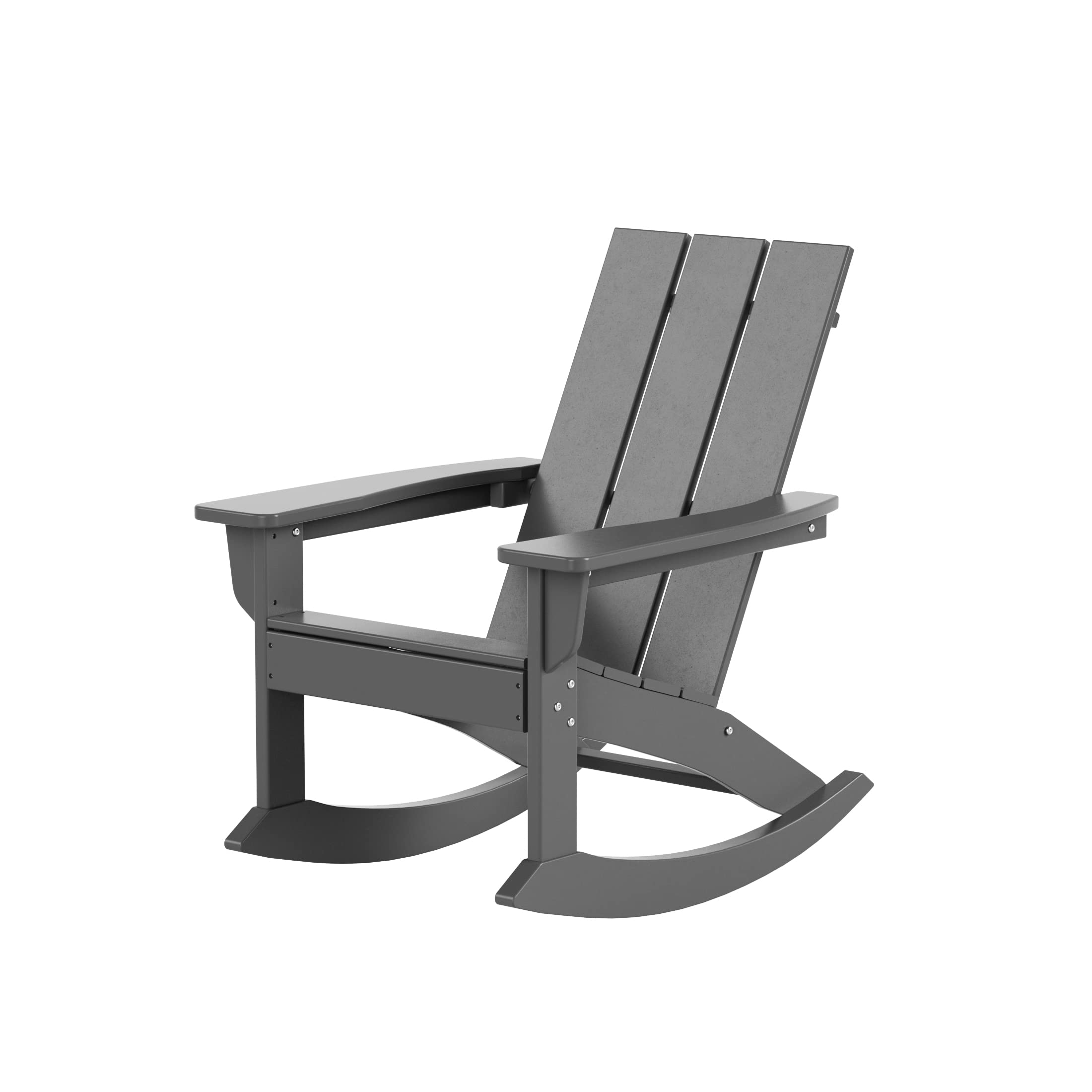 Modern Outdoor HDPE Rocking Chair - UV & Weather Resistant Patio Furniture for Garden, Porch, Deck - Comfortable Grey Lounge Chair for Relaxing in Backyard or Poolside