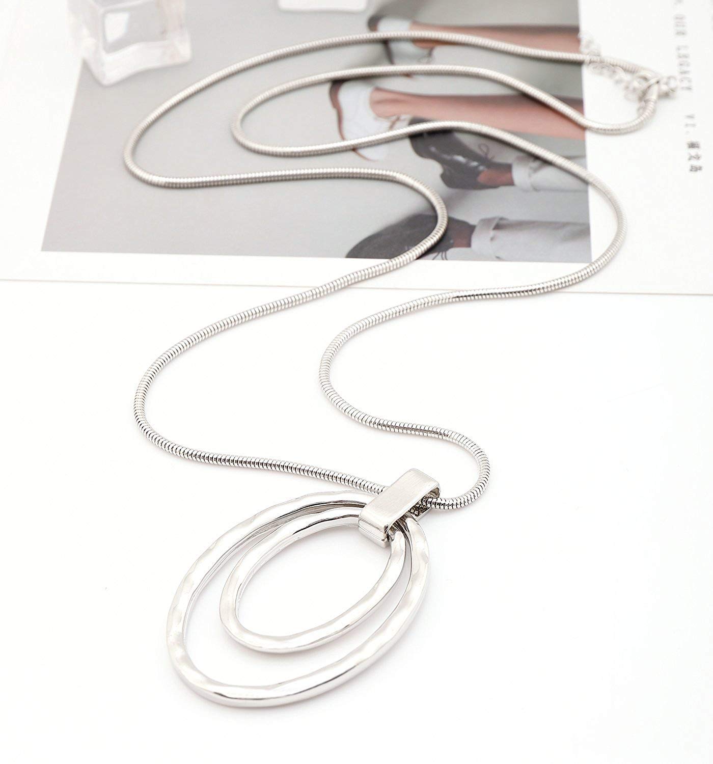 3PCS Long Pendant Necklaces for Women - Disk Circle & Triple Stack Y Necklace Set, Boho Tassel Statement Jewelry for Layering, Gift for Her | Perfect for Parties, Date Nights & Office Wear