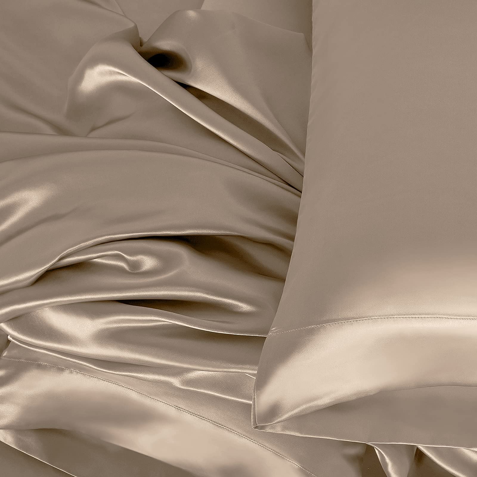 Premium 100% Mulberry Silk 4-Piece Bedding Set - 19 Momme Pure Silk Sheets with 15